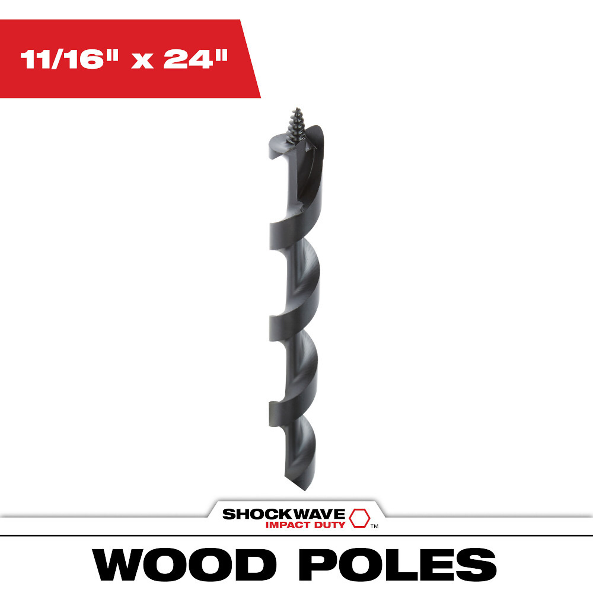 Milwaukee SHOCKWAVE™ Impact Duty 11/16" x 24" Lineman's Auger Bit, Model# 48-13-6805