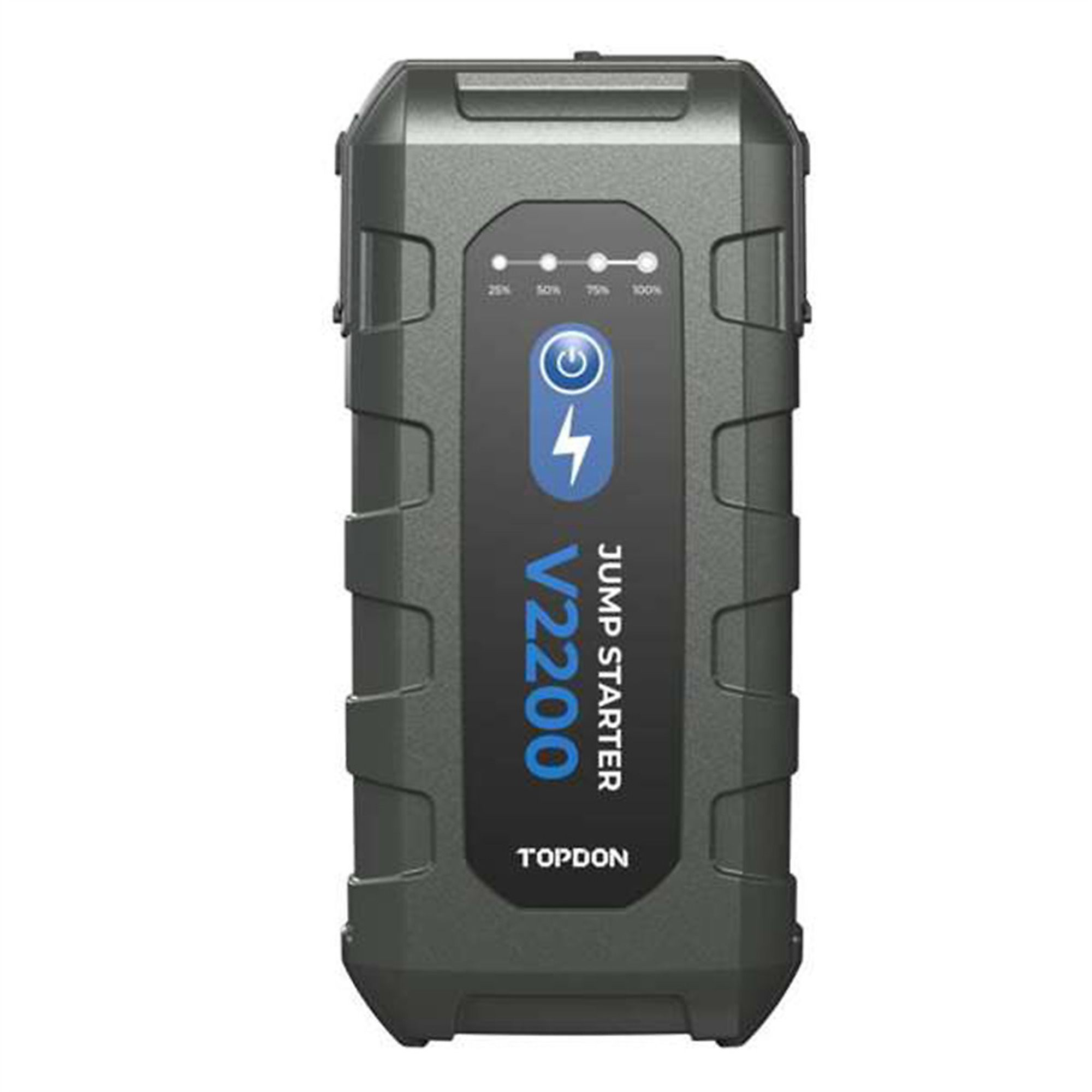 Topdon V2200 Jump Starter and Booster — 2200 Peak Amps, 12V, 8L Gas or 6L Diesel Engines, 300 Lumen LED Flashlight, Model# TOPV2200