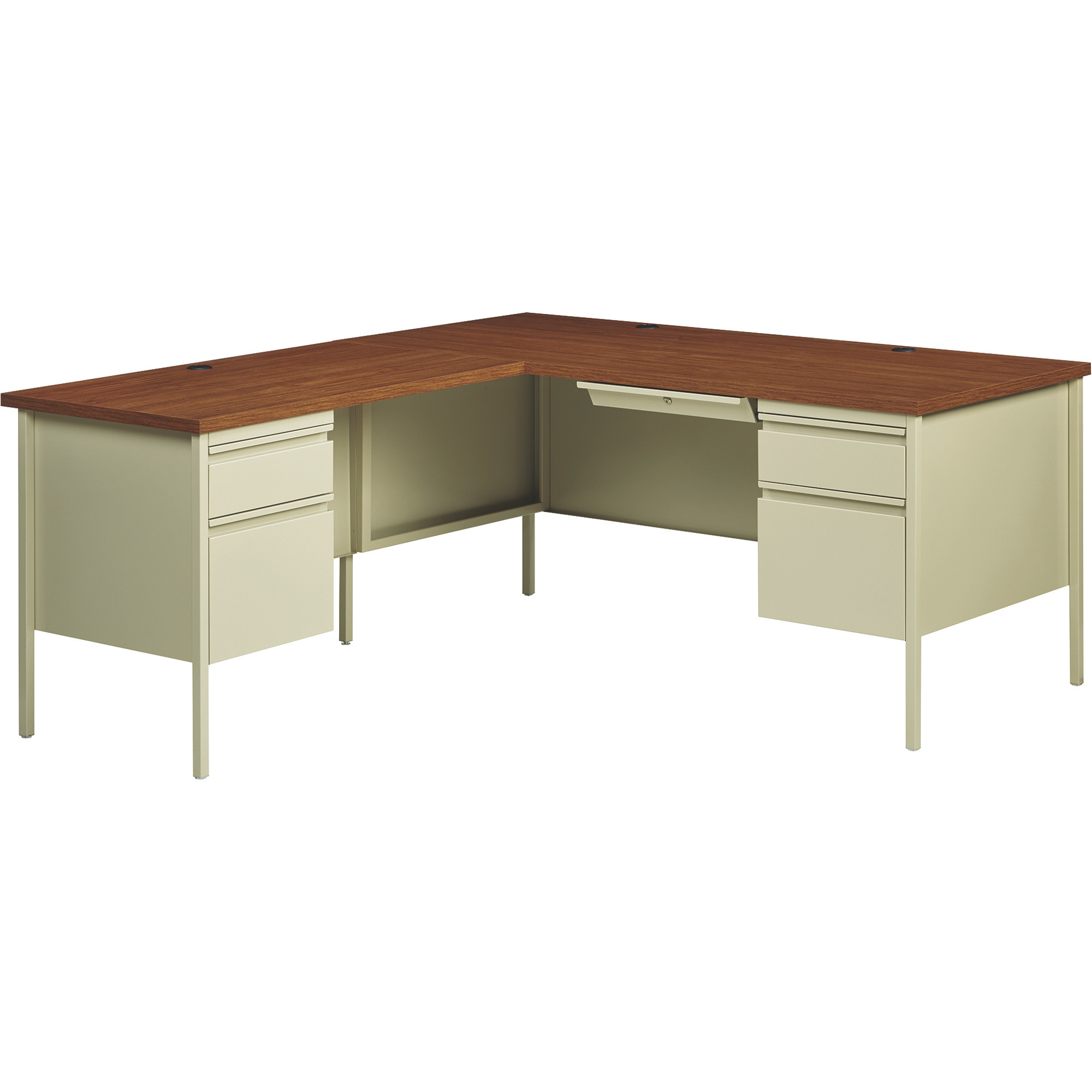 Hirsh Industries Left-Hand L-Shape Desk, Putty/Oak, 66in.W x 72in.D x 29 1/2in.H, Model# 20107