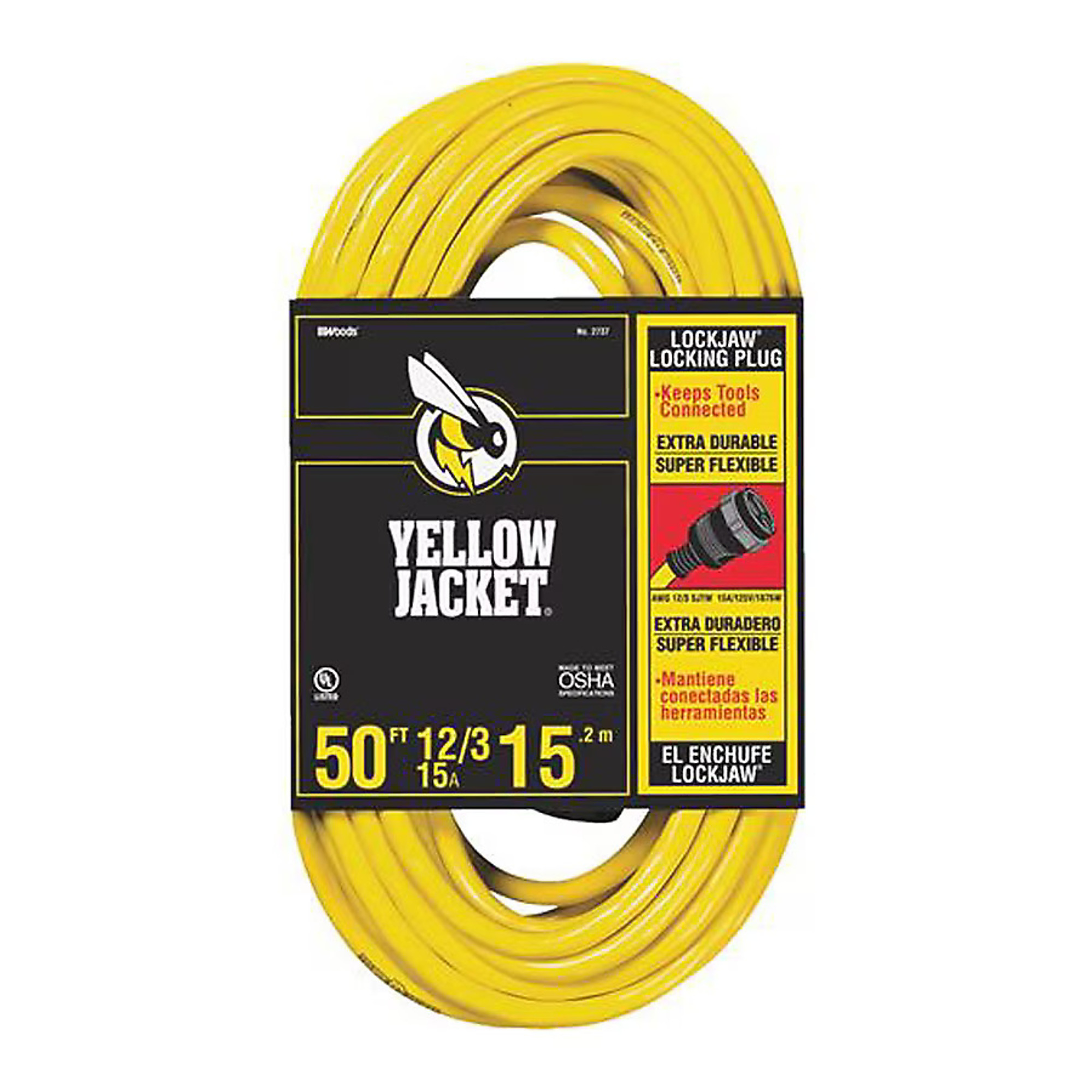 Yellow Jacket 50 ft. 12/3 SJTW Outdoor Heavy-Duty Lock Jaw Extension Cord, Model #64823301