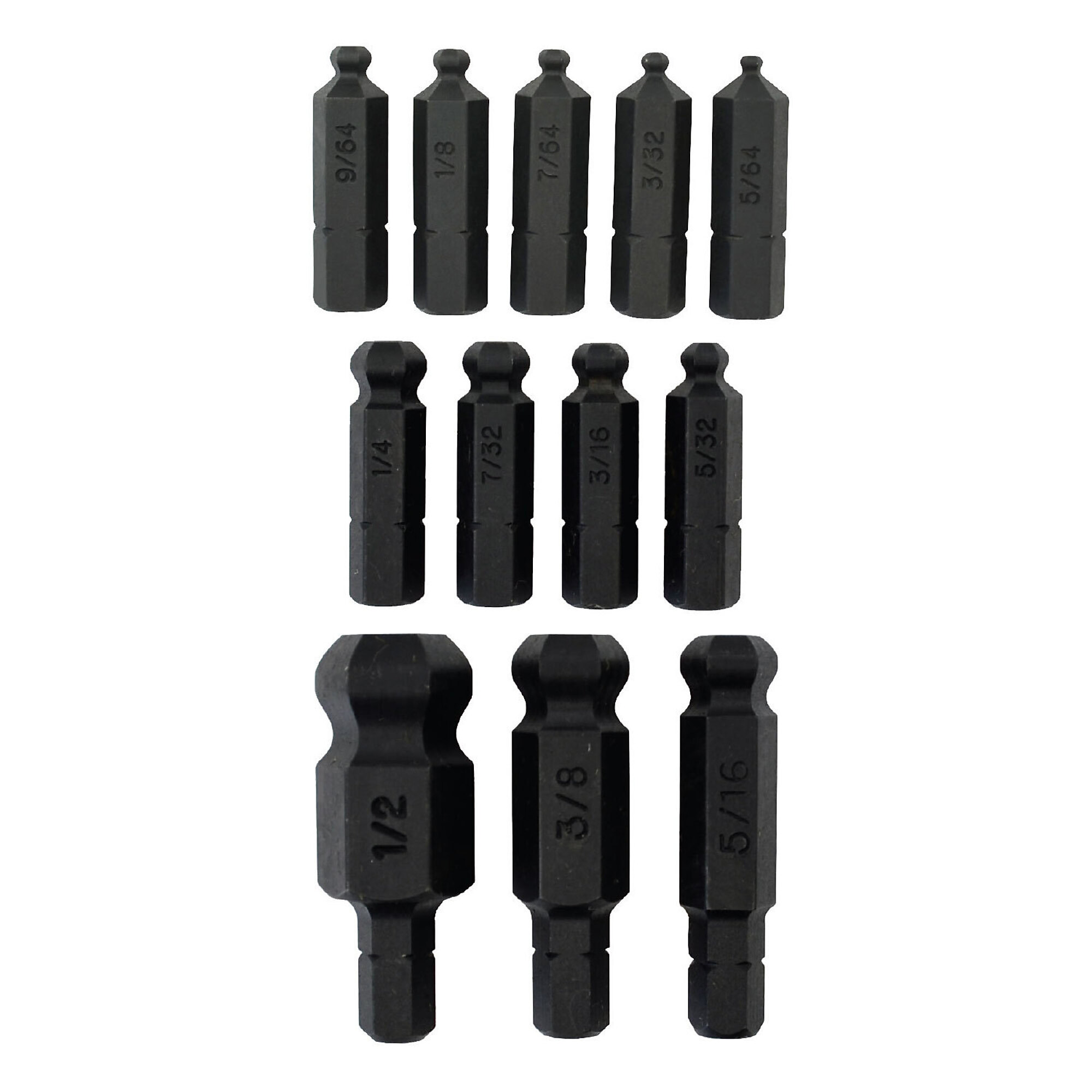 Bondhus Ball End Insert Bit Set of 12, 5/64-1/2", Model 11036