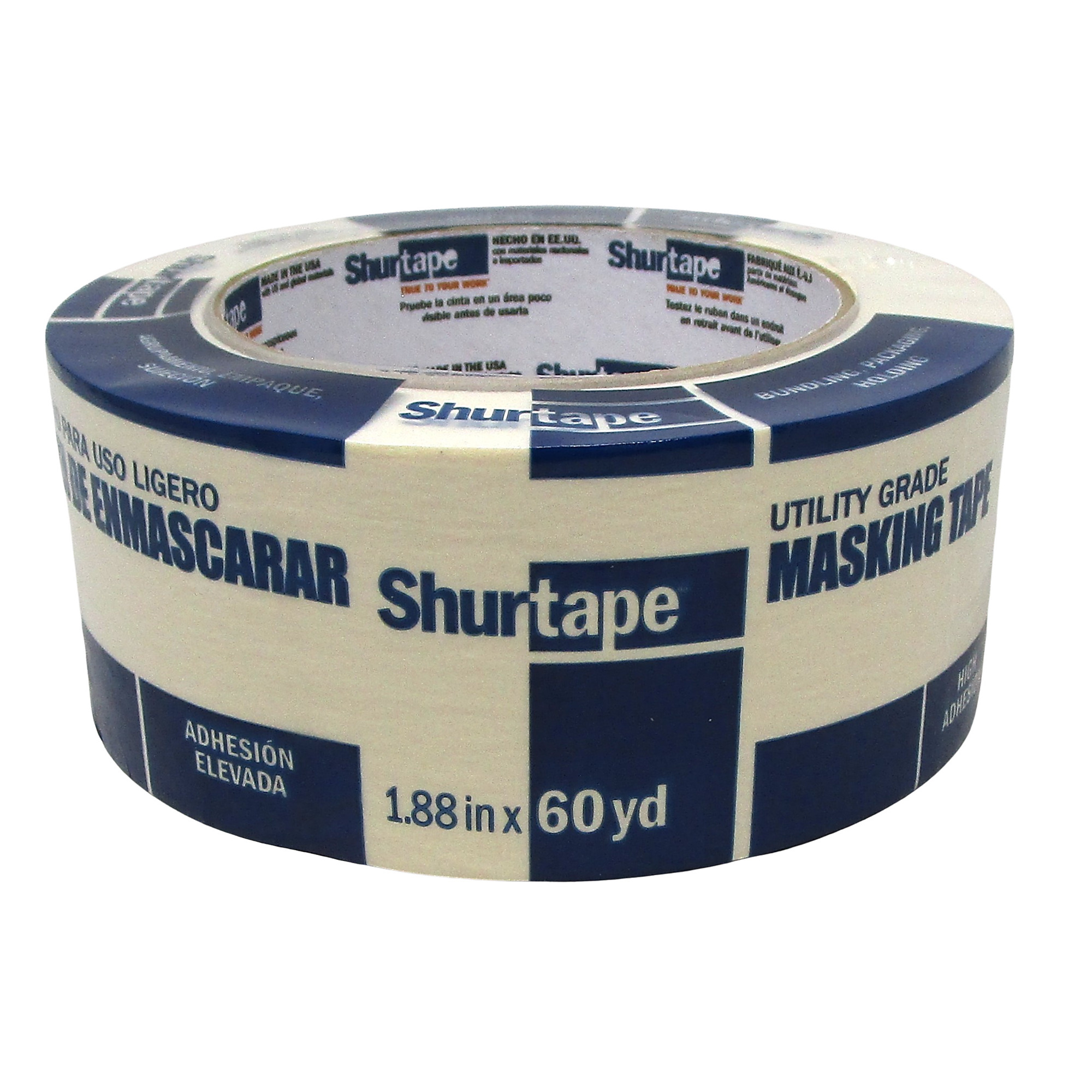Shurtape 2" x 60 yd General-Purpose Masking Tape – Strong Adhesion, Easy Tear, Clean Removal, Indoor/Outdoor Painter’s Tape for Home, Construction, Crafting & DIY Projects, Model #250185