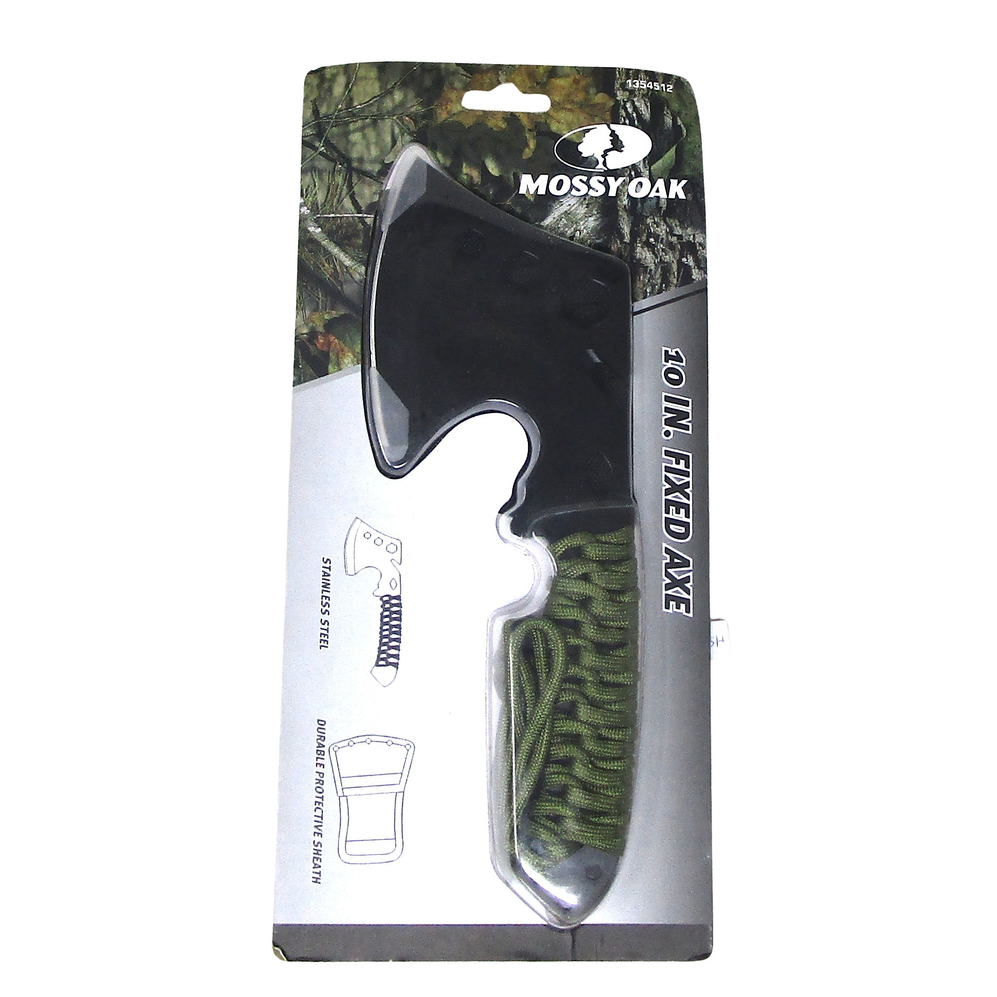Mossy Oak 10" Fixed Blade Camp Axe with Paracord Handle and Protective Sheath – Compact Hand Axe for Camping, Survival, Bushcraft, Wood Splitting & Outdoor Gear, Model #1354512