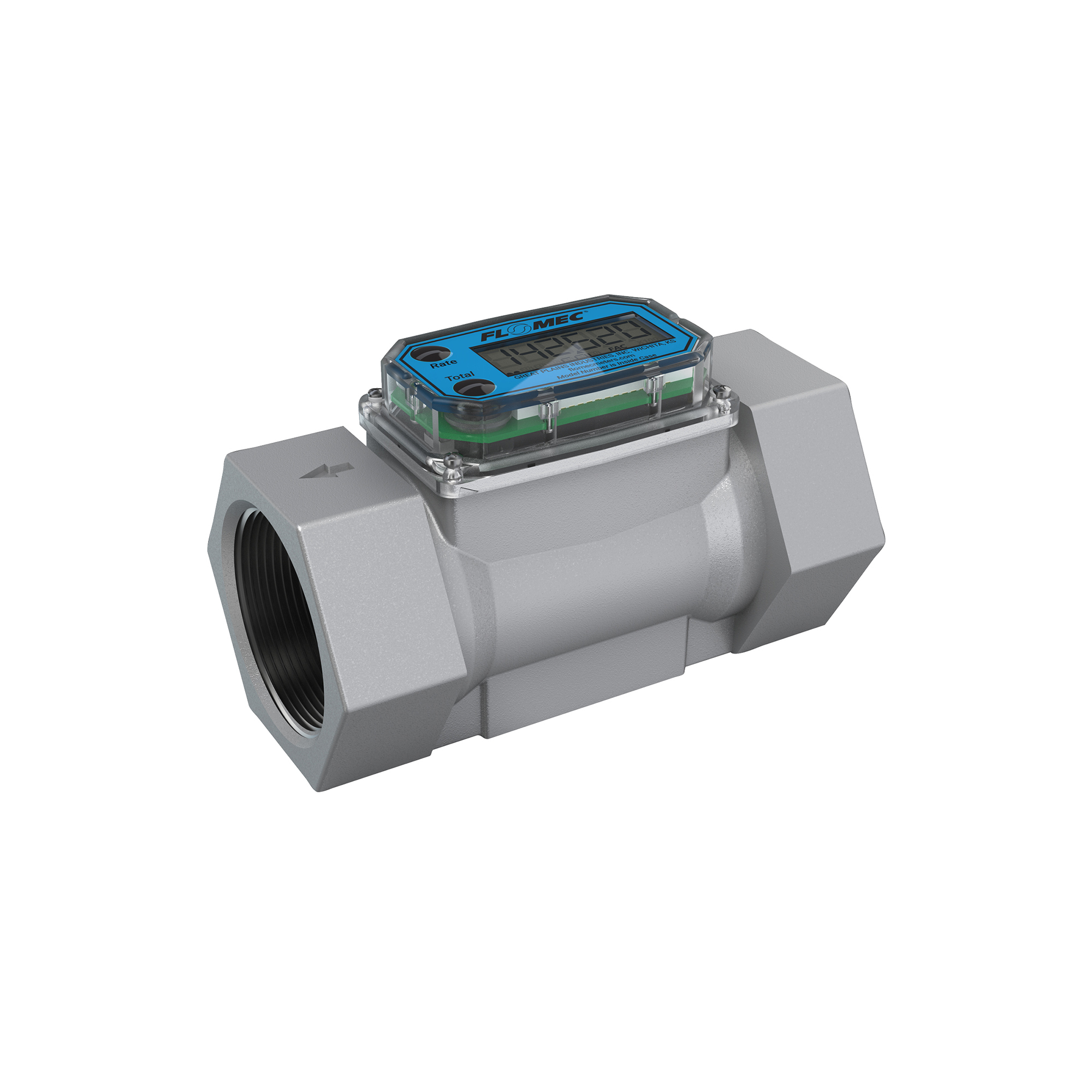 2" NPT Turbine Flow Meter, Battery Powered Display, Aluminum Body for Solvents and Fuel