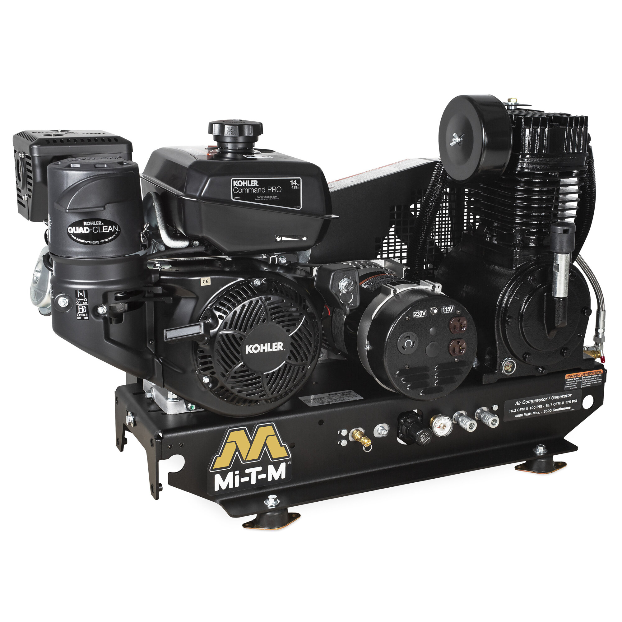 Mi-T-M Base-Mount Gas Air Compressor/Generator, 2-Stage, 16.4 CFM, 4000W, Model # AG2-SM14-BE