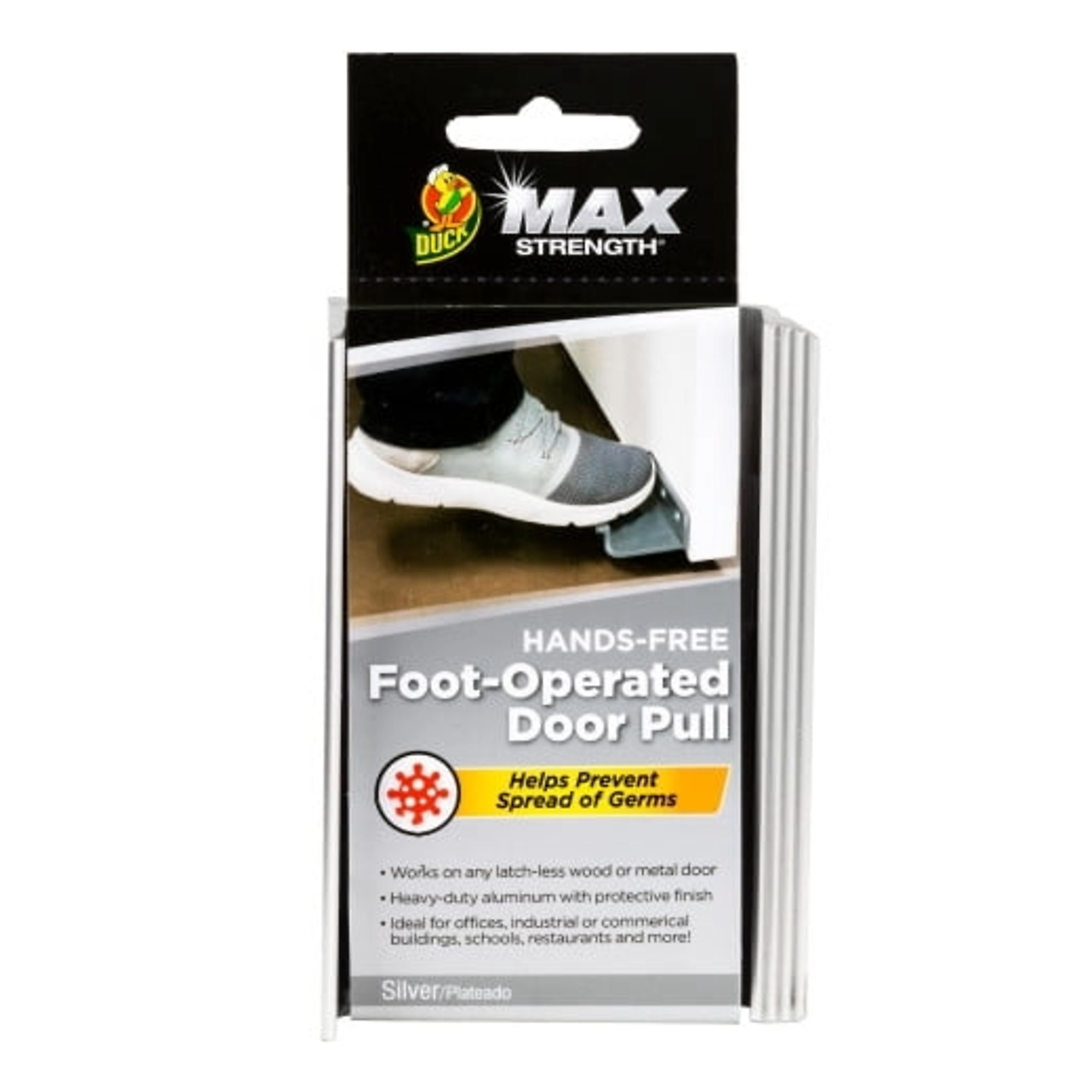 Duck MAX Strength Hands-Free Foot-Operated Door Pull.  Heavy-Duty Aluminum, Fits any Latch-Less Wood or Metal Door, HDWE-94207