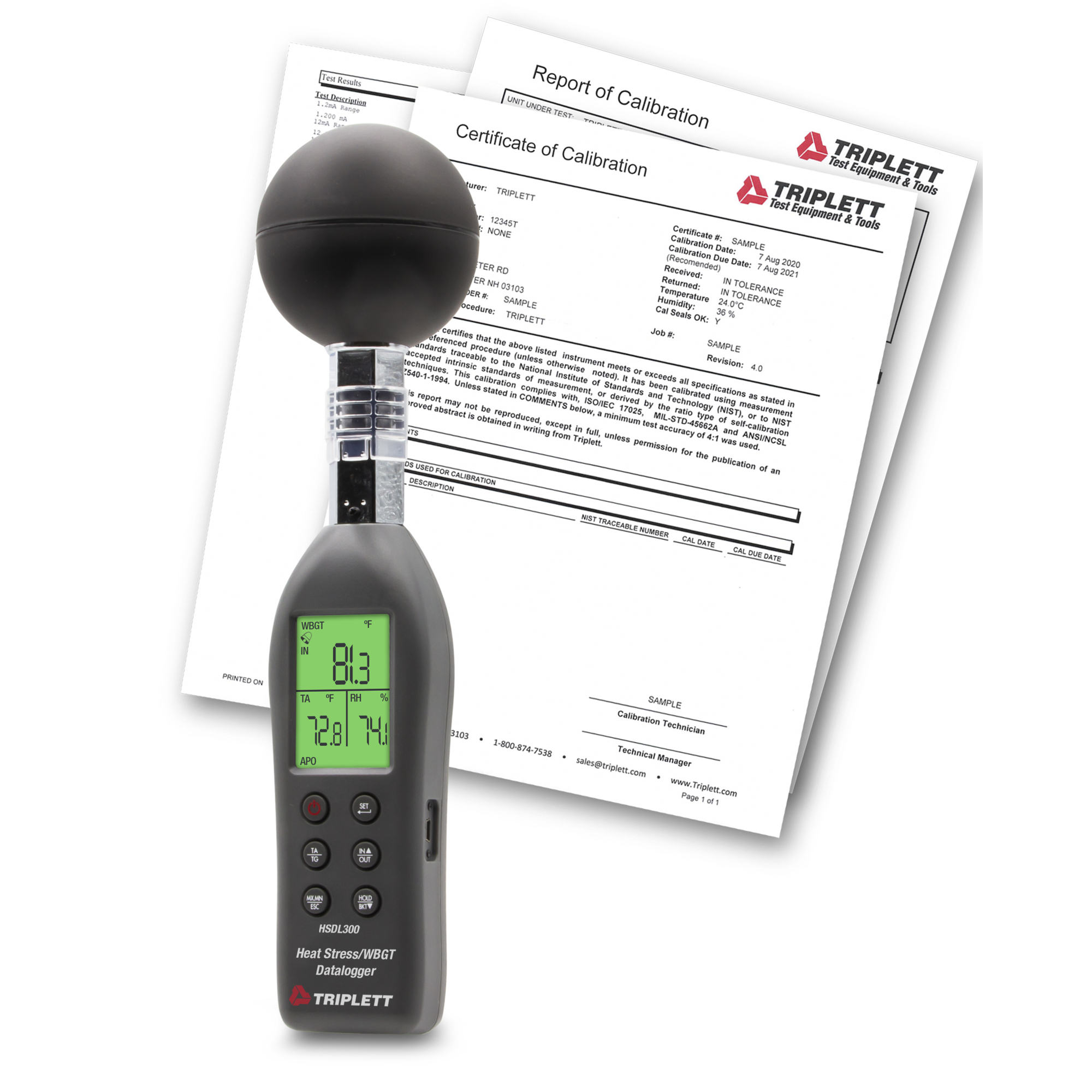 Triplett HSDL300-NIST Heat Stress WBGT Datalogger with Certificate of Traceability to N.I.S.T