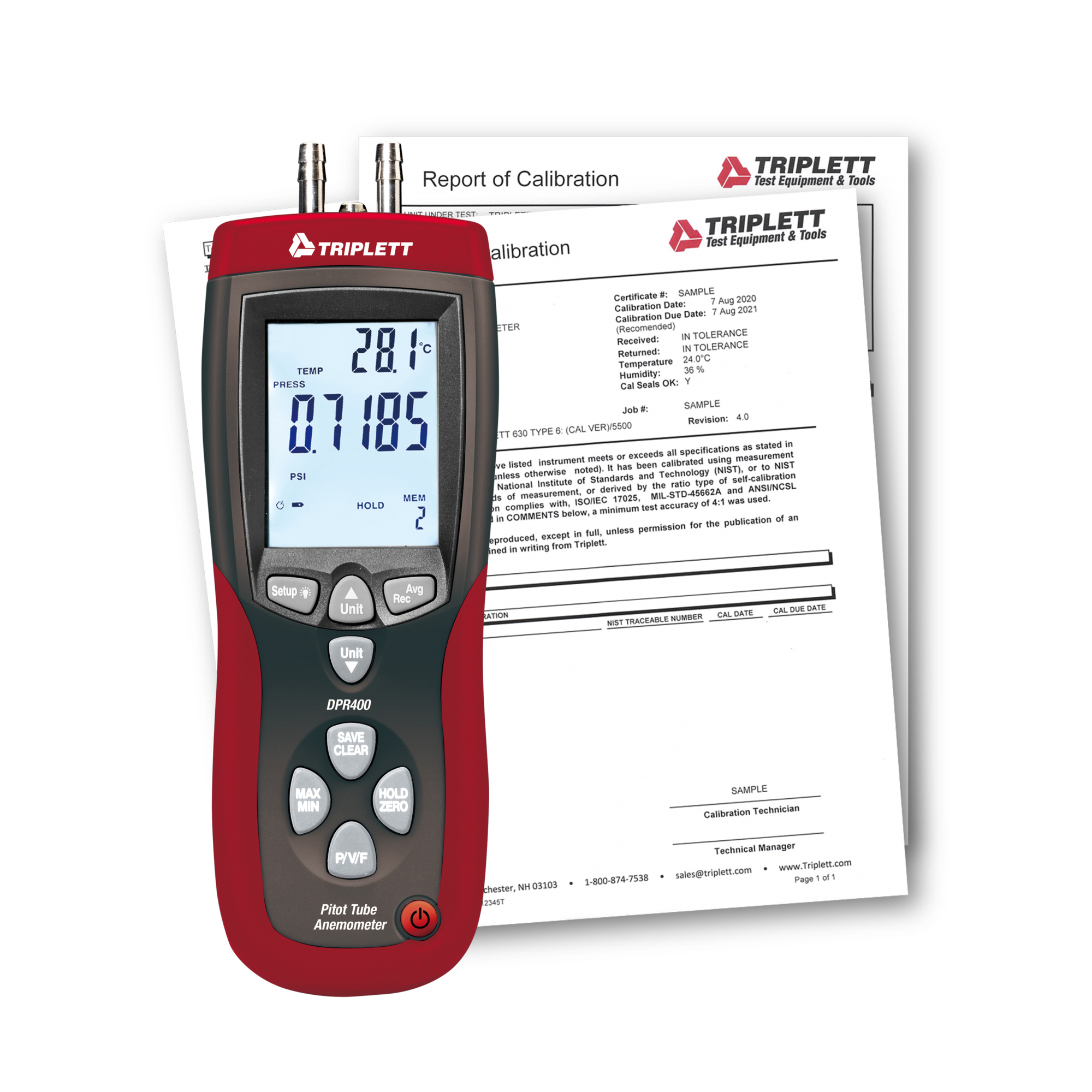 Triplett DPR400-NIST DPR400 Pressure, Airflow, Pitot Tube Meter w/ Certificate of Traceability to N.I.S.T.