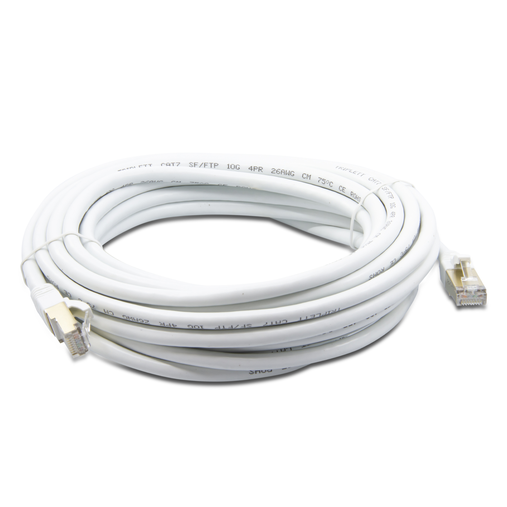 Triplett CAT7-25WH CAT 7 10GBPS Professional Grade, SF/FTP 26AWG, Stranded Patch Cable 25' White