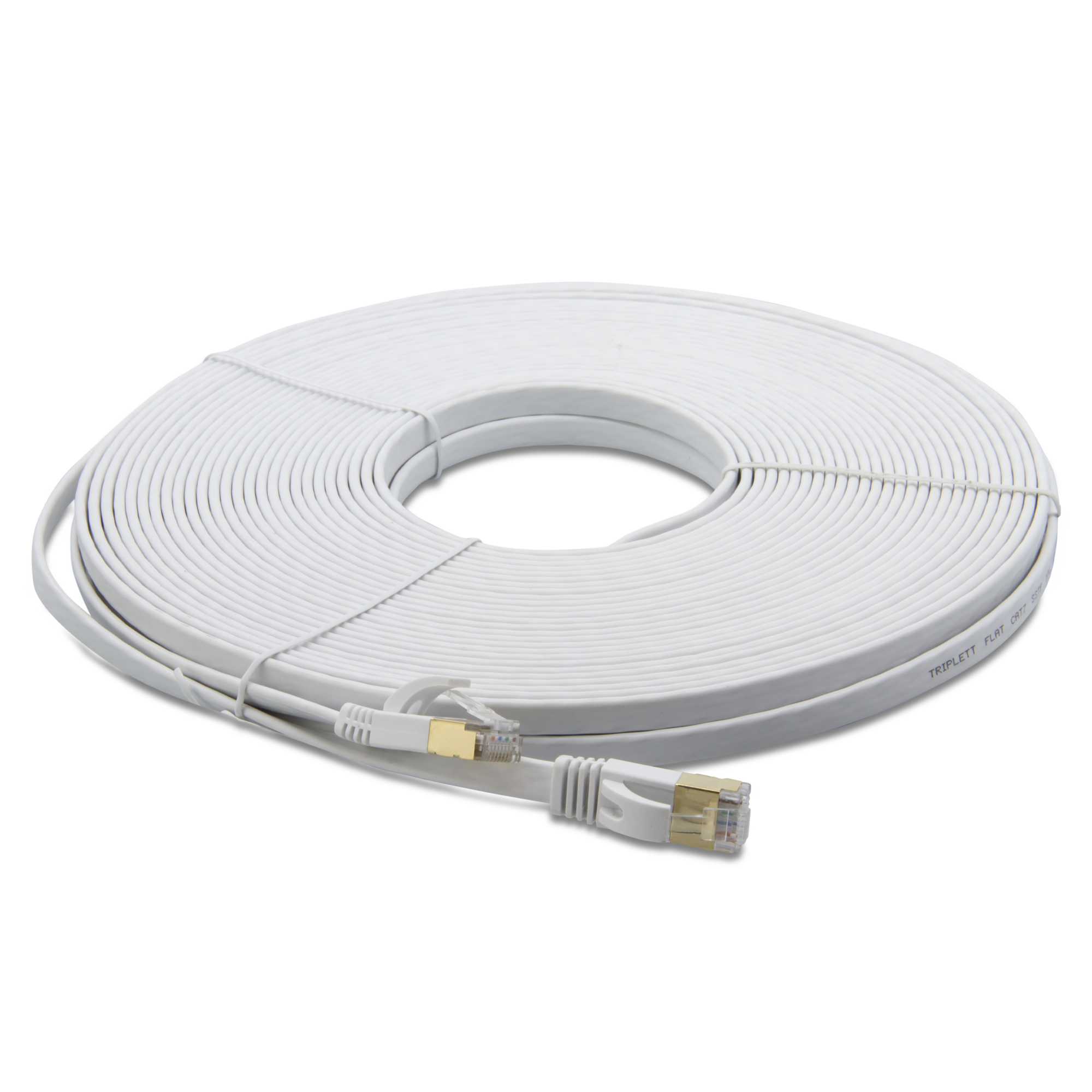 Triplett CAT7FL-75WH FLAT CAT7 10GBPS Professional Grade, SSTP 28AWG, Stranded Patch Cable 75' White