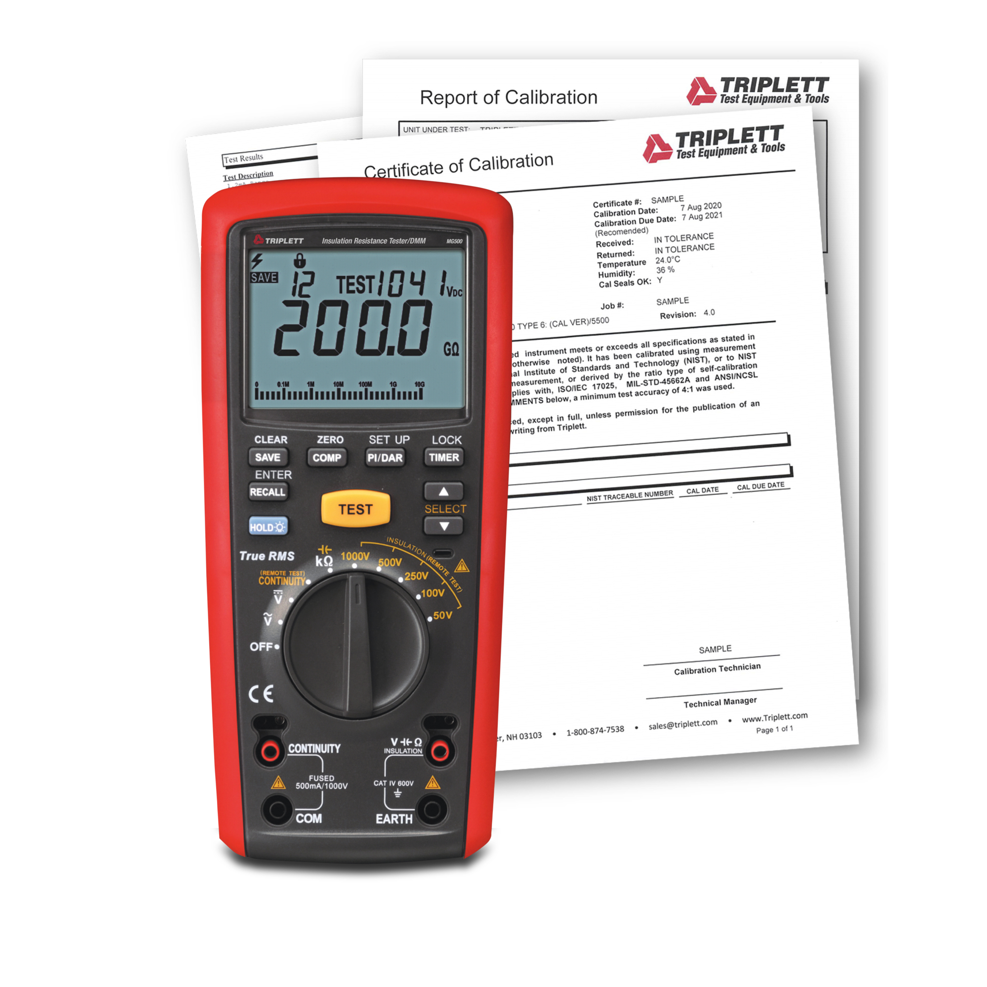 Triplett MG500-NIST MG500 Insulation Tester/Megohmeter with Certificate of Traceability to N.I.S.T.