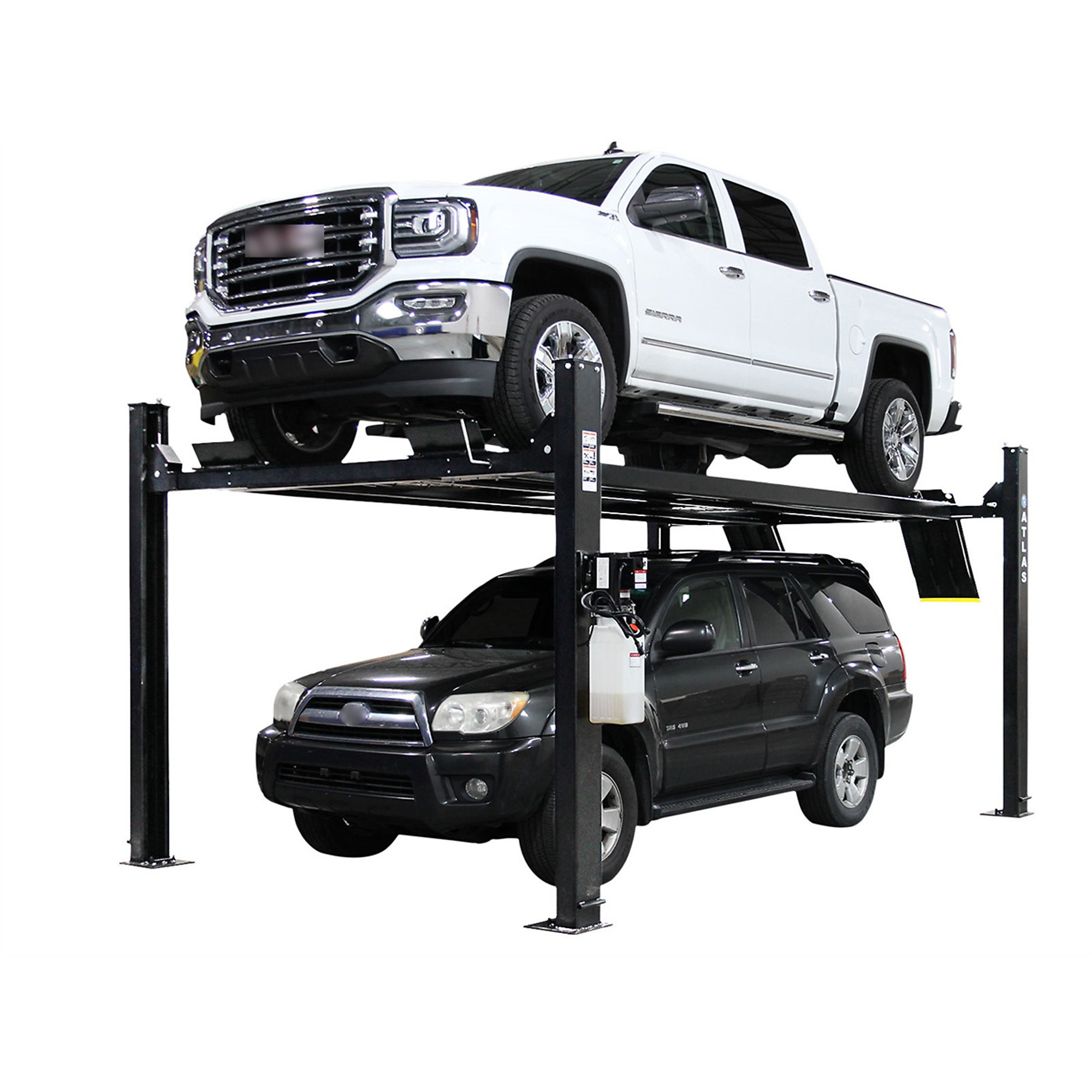 Atlas Automotive Equipment APEX9 4-Post Vehicle Storage Lift, 10’ Minimum Ceiling Height, 9,000lb Capacity, ALI Certified, Portable/Free Standing Design, Single Point Lock Release, For DIY/Hobbyists