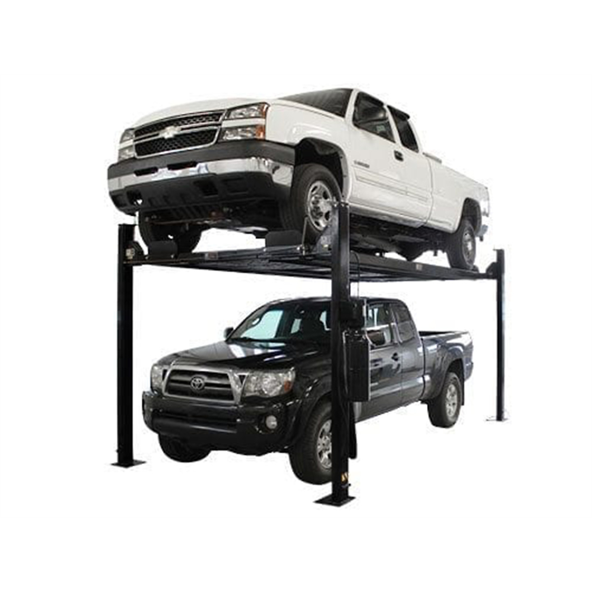 Atlas Automotive Equipment PRO8000EXT-L 4-Post Vehicle Storage Lift, 10’ Minimum Ceiling Height, 8,000lb, Extra Tall/Long, 110V, Portable/Free Standing, Diamond Plated Runways, For DIY/Hobbyists