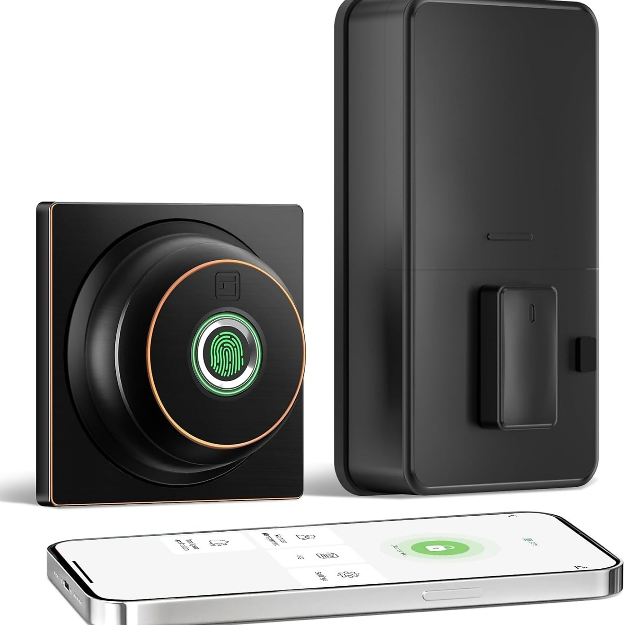 3 in 1 Aluminum Smart Lock Deadbolt with App Biometric Door Knob, Keyless Entry Door Lock, in Black