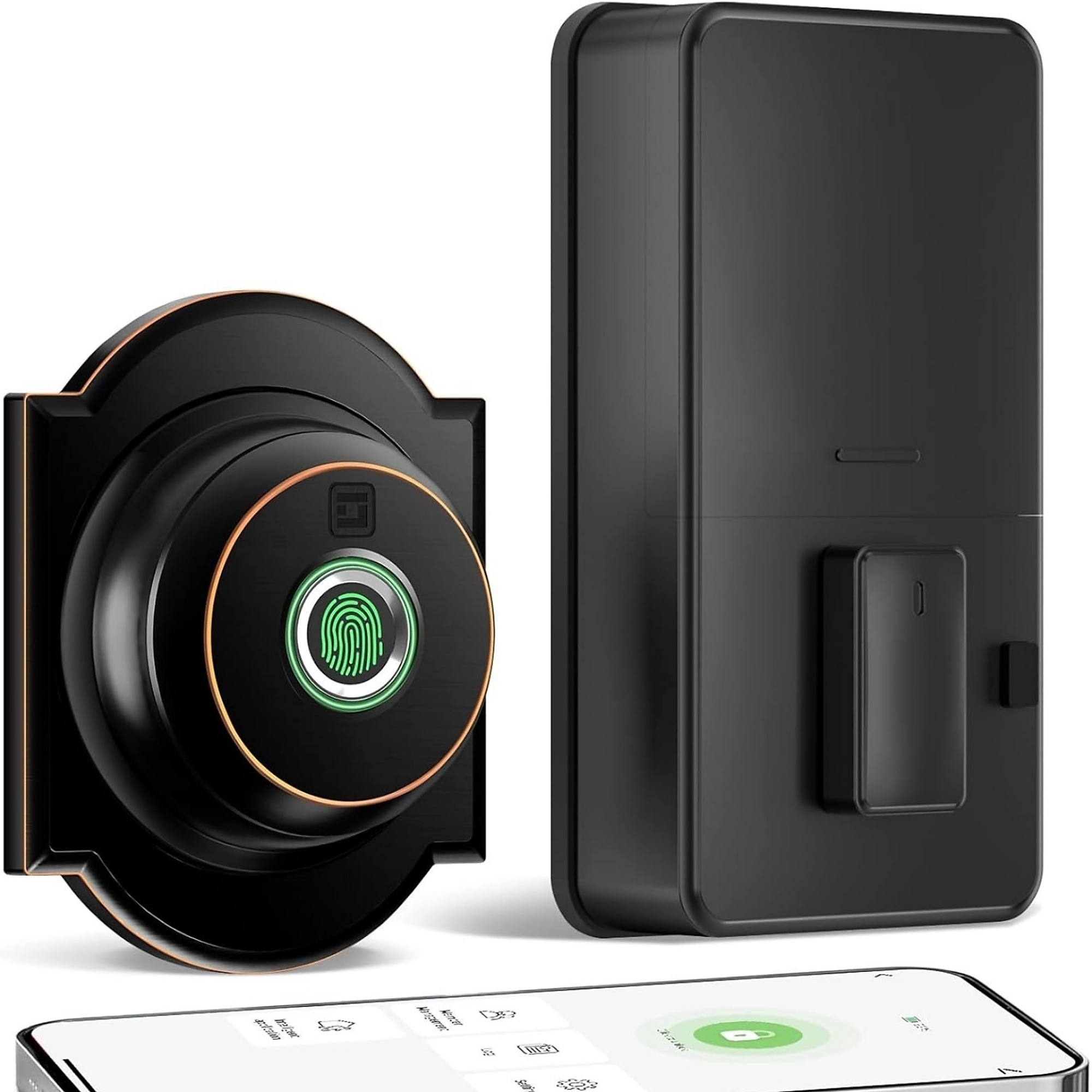 3 in 1 Aluminum Smart Lock Deadbolt with App Biometric Door Knob, Keyless Entry Door Lock, in Black