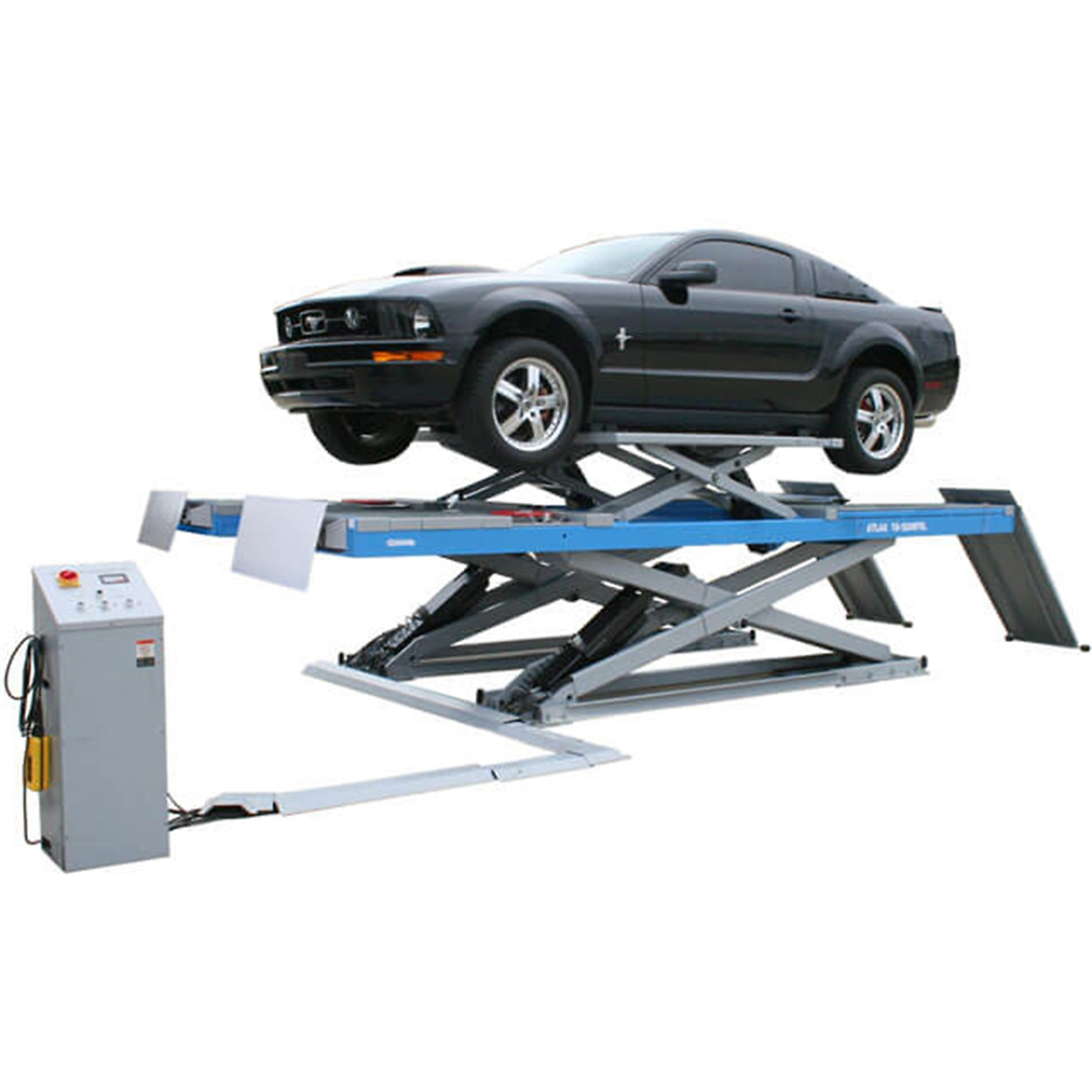 Atlas Automotive Equipment 12AWFSL Full-rise Commercial-grade Alignment Scissors Lift with Built in Wheels Free Lifting System, Open Center, 12,000lbs., Air-Operated Single Point Lock Release