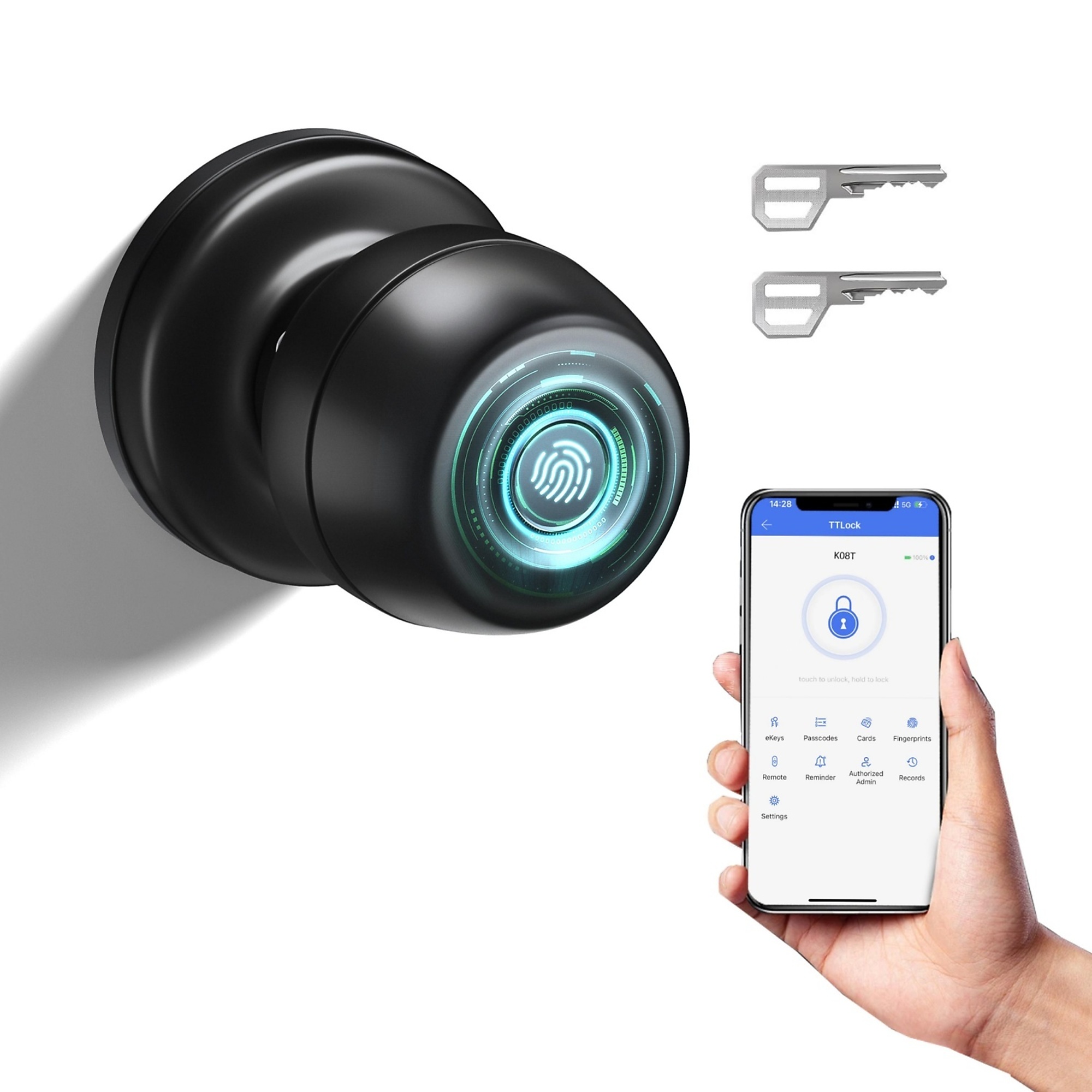 3 in 1 Corded Aluminum Smart Lock Deadbolt, Keyless Entry Door Lock with Fingerprint Digital, APP Control in Black