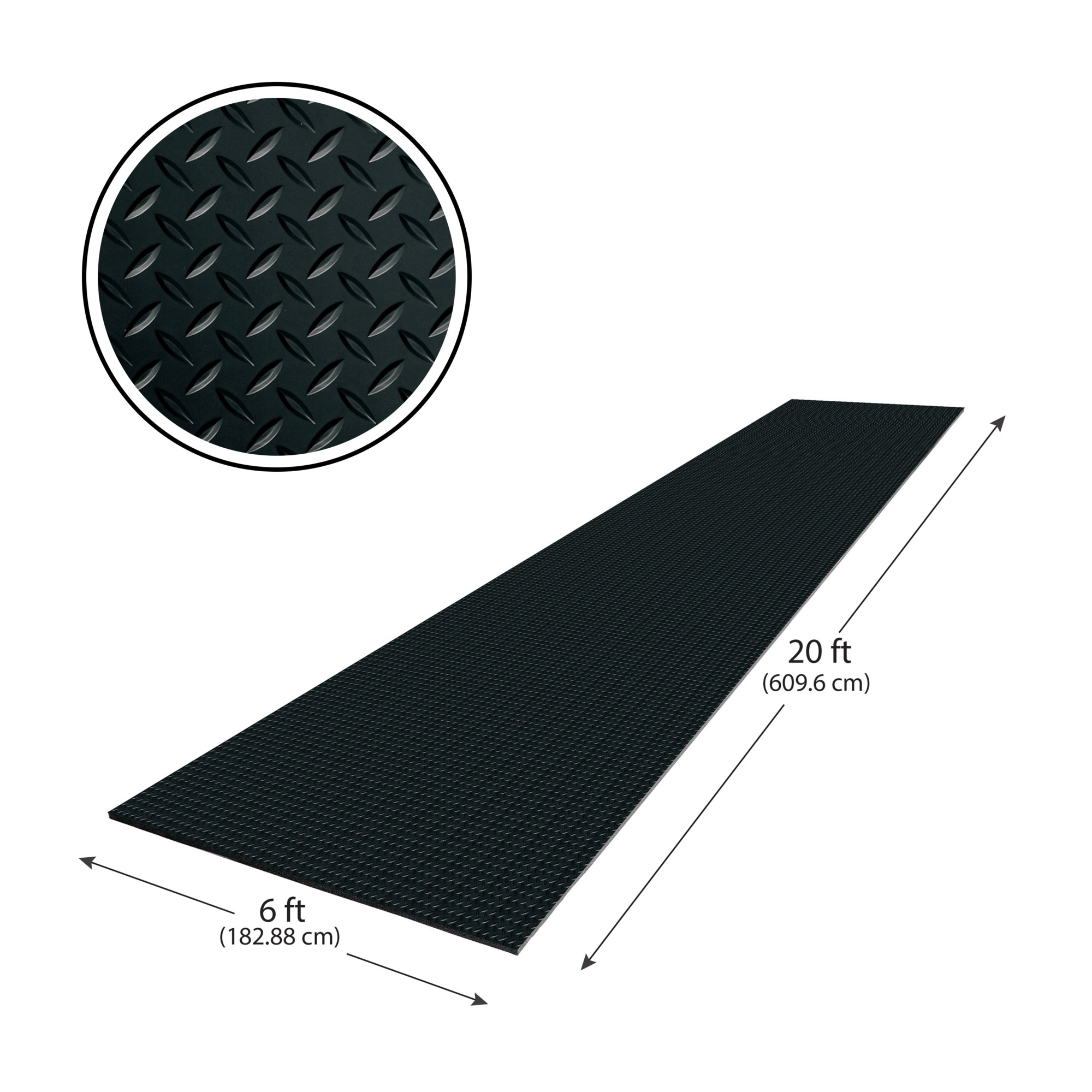 G-Floor Cushioned  Diamond Tread 6' x 20' - Midnight Black - Durable, Easy to Clean - AF58DT620MB
