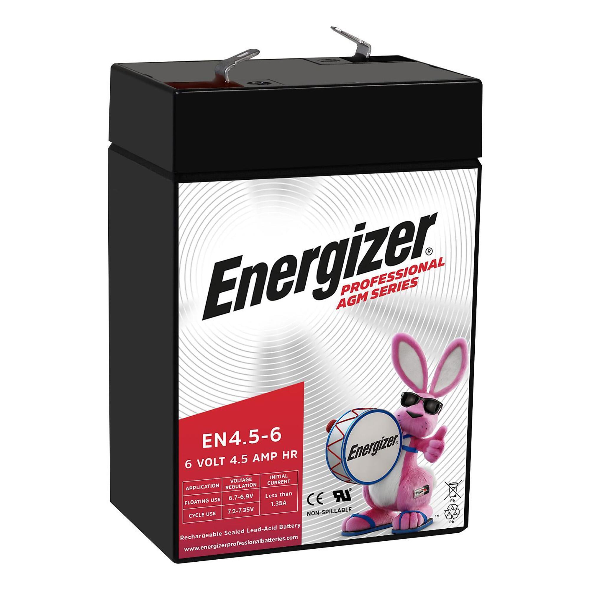 Energizer EN4.5-6 - 2 PACK - 6 Volt 4.5 Amp Hr, Long Lasting Sealed Lead Acid AGM Rechargeable Battery Ideal For Use In Kids Ride On, Emergency Lighting, Backup Power, and more