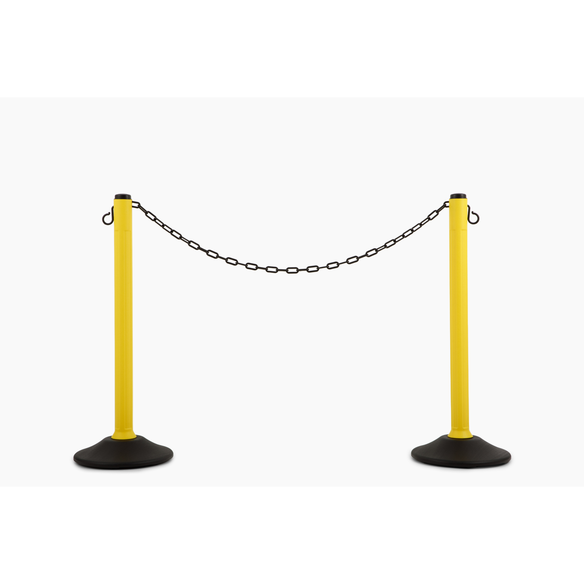 US Weight, Made in the USA, NEW ChainBoss Plastic Stanchions Crowd Control Barriers, Yellow Post, Black Chain, 15lb. Weighted Base, 2 pack, Model #U2207