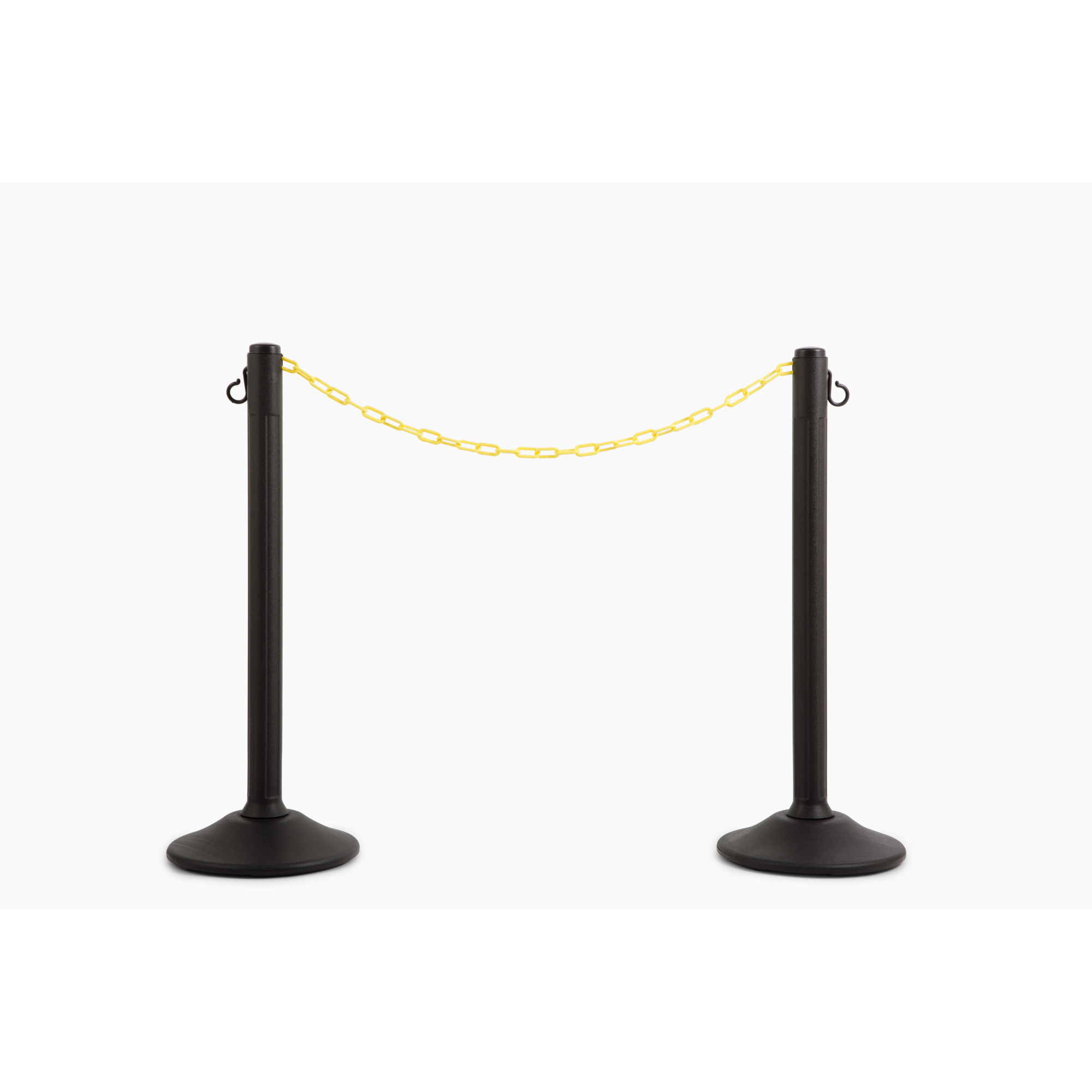 US Weight, Made in the USA, NEW ChainBoss Plastic Stanchions Crowd Control Barriers, Black Post, Yellow Chain, Fillable Base, 2 pack, Model #U2203YC
