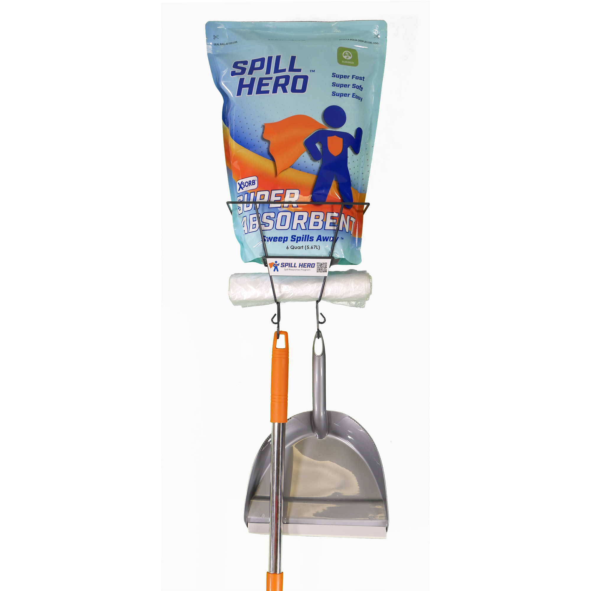 Spill Hero Station Deluxe with Wire Rack, XB212 Bag, Dustpan only, Segmented, W512S-E Broom, Each