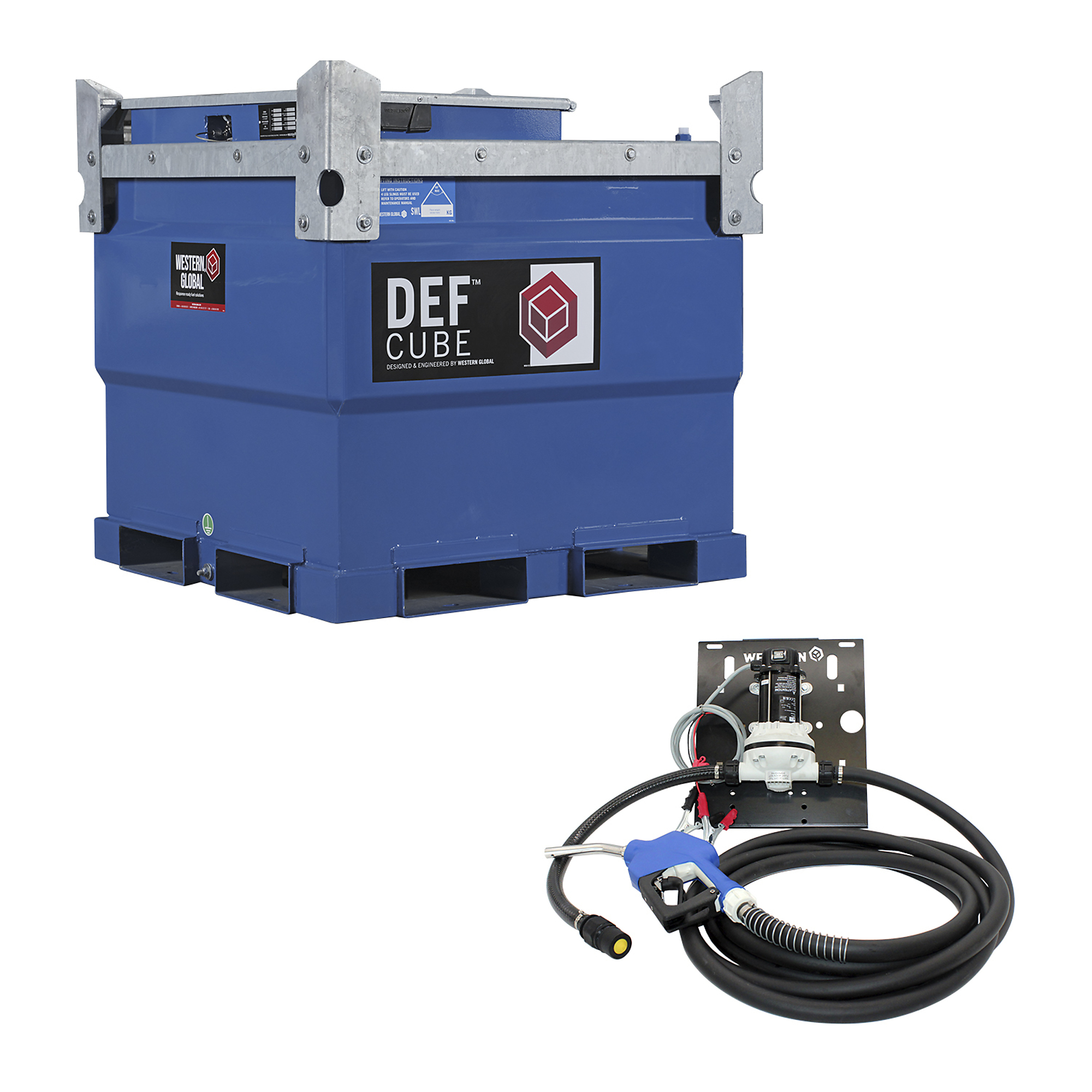 Western Global, DEFCube, 136 Gallon, DEF Storage Tank, 12V Pump Kit, Gauge and Heat Jacket, Shape Square, Model# DEFCBN0130-012M-H