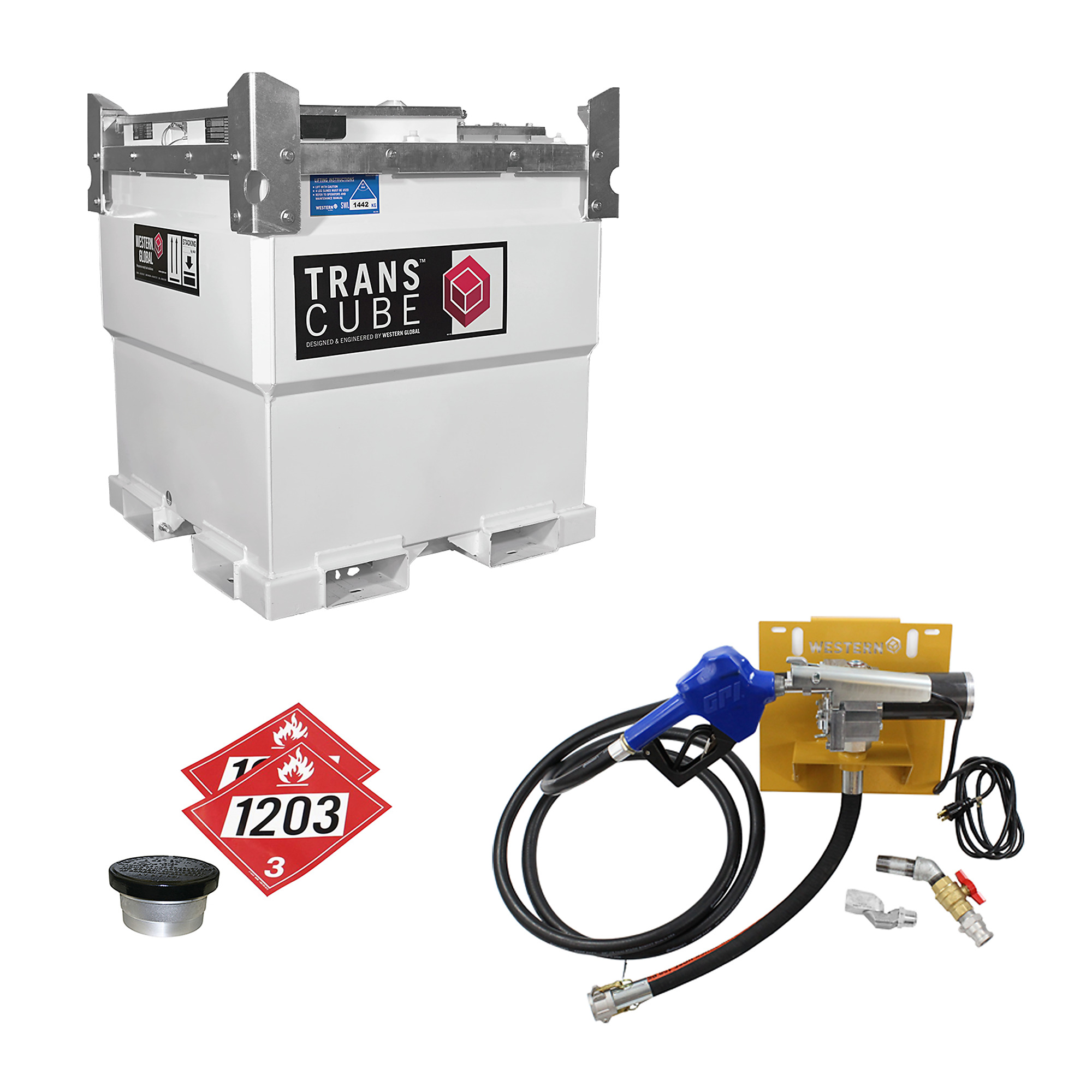 Western Global, TransCube, 251 Gallons, w/Gauge and Vent Kit, Gasoline, Shape Square, Model# TCGWN0010-11512GP-SNN-G