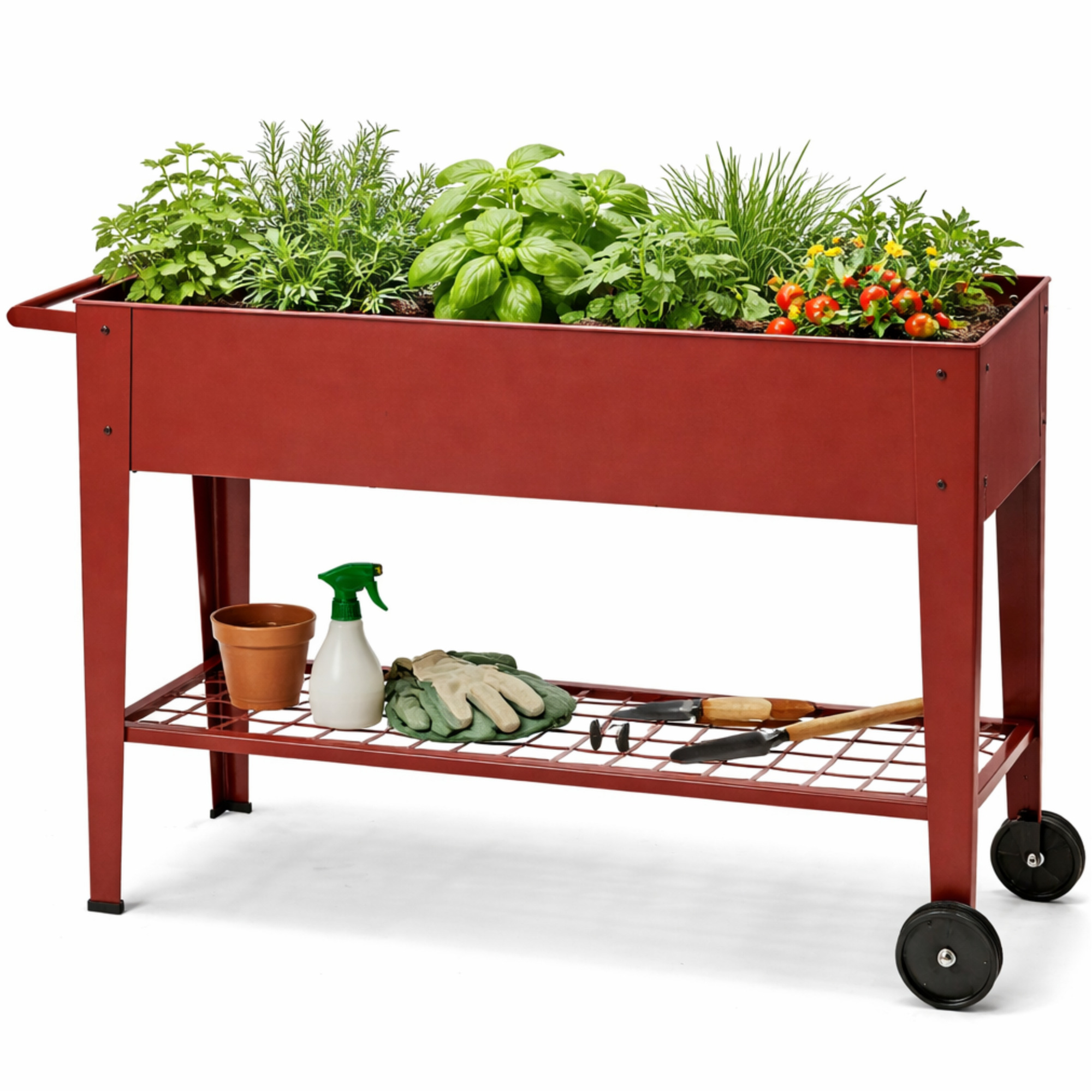 Inside Out 40" Metal Raised Garden Bed with Wheels - Red