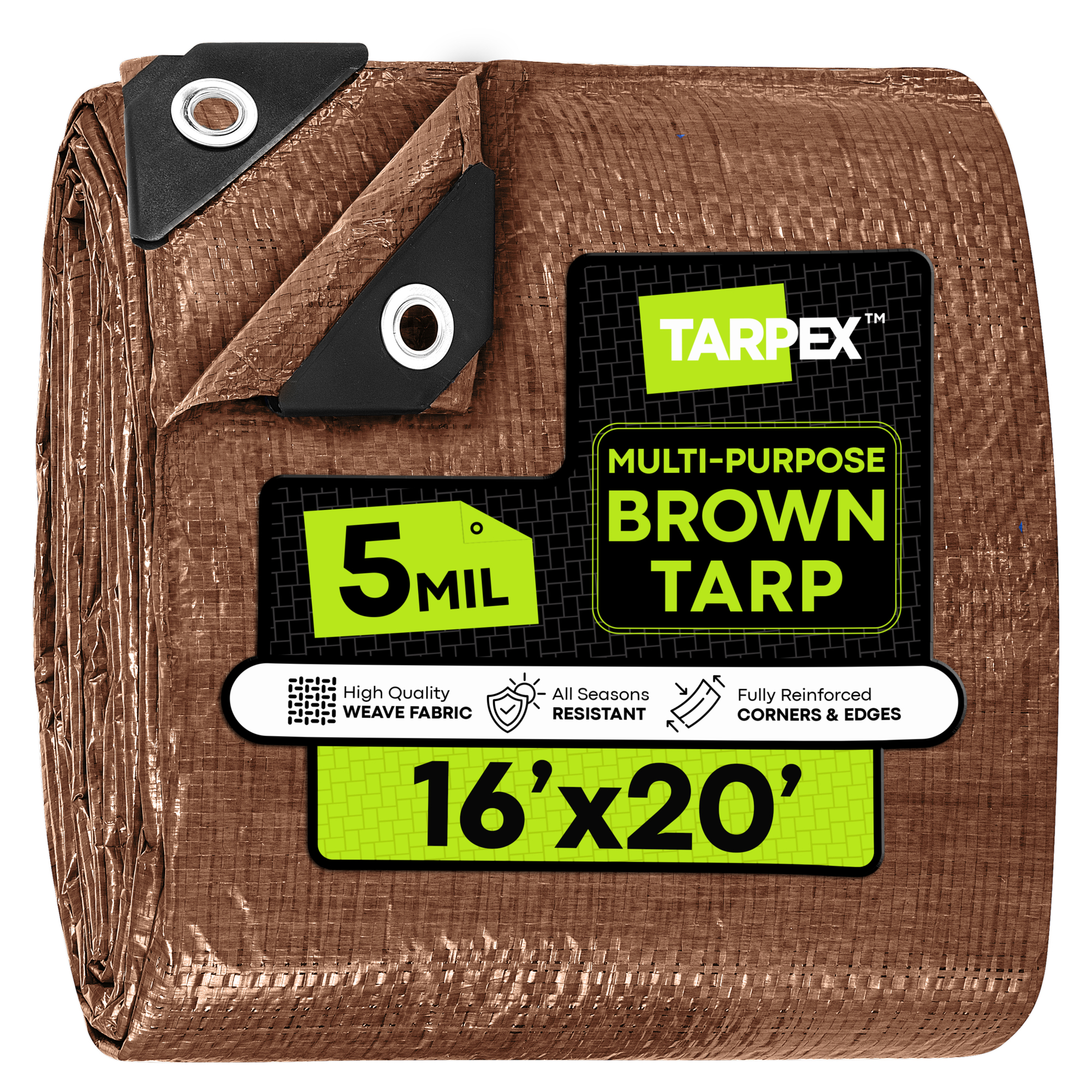 Tarpex 16' x 20' Brown Polyethylene Tarp – 5 Mil Thick, Weather-Resistant, Multipurpose Cover