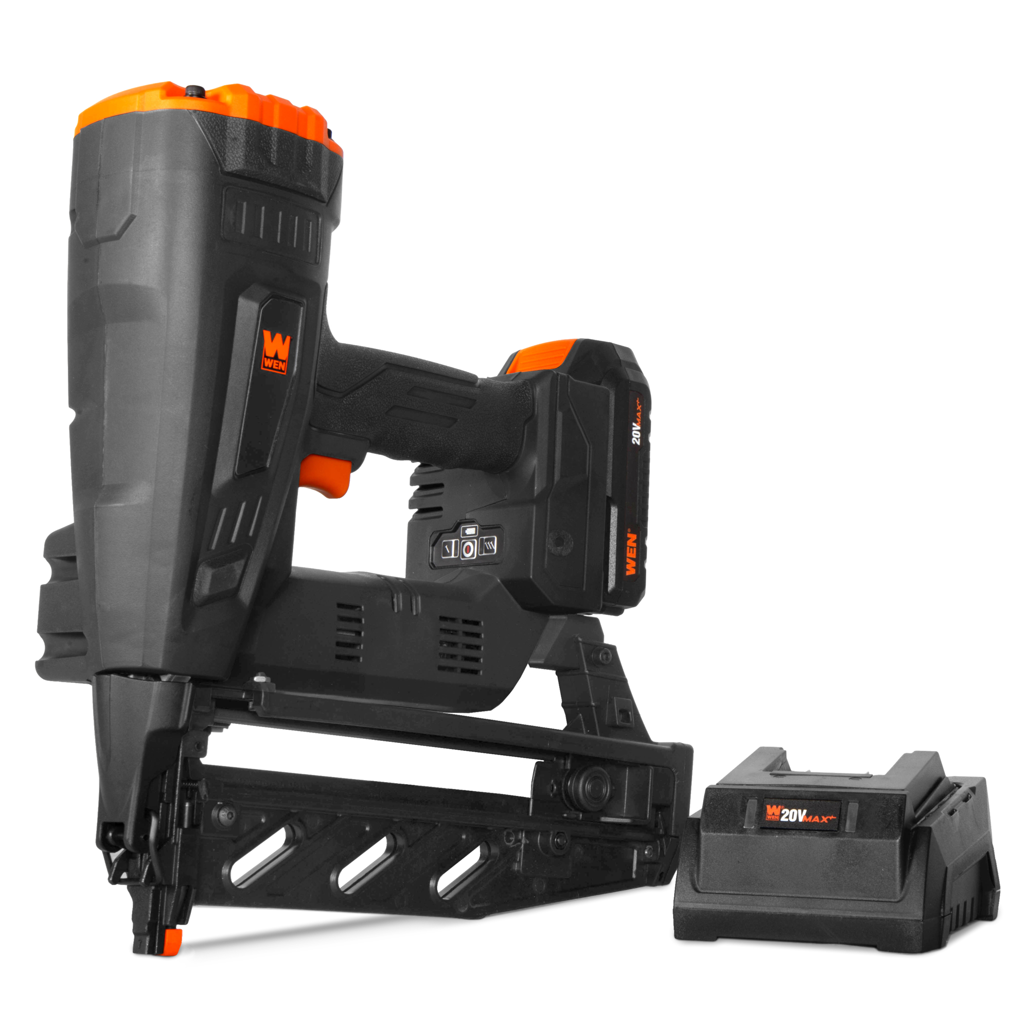 WEN 20516 20V Max Cordless Brushless 16-Gauge Finishing Nailer with 2.0Ah Battery and Charger