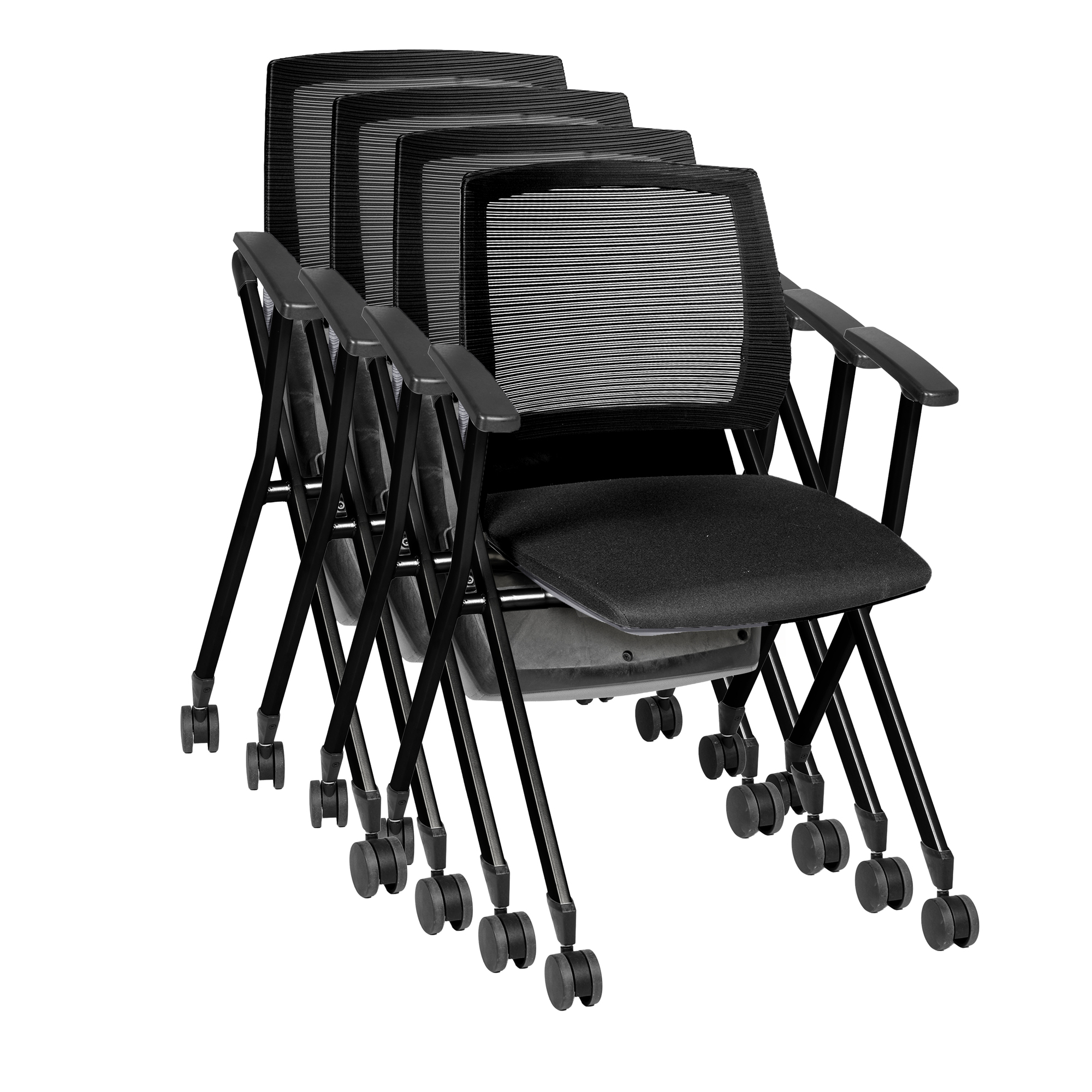 Regency Pulse Flexible High Back with Padded Fabric Seat Nesting Chair (4 pack)- Black