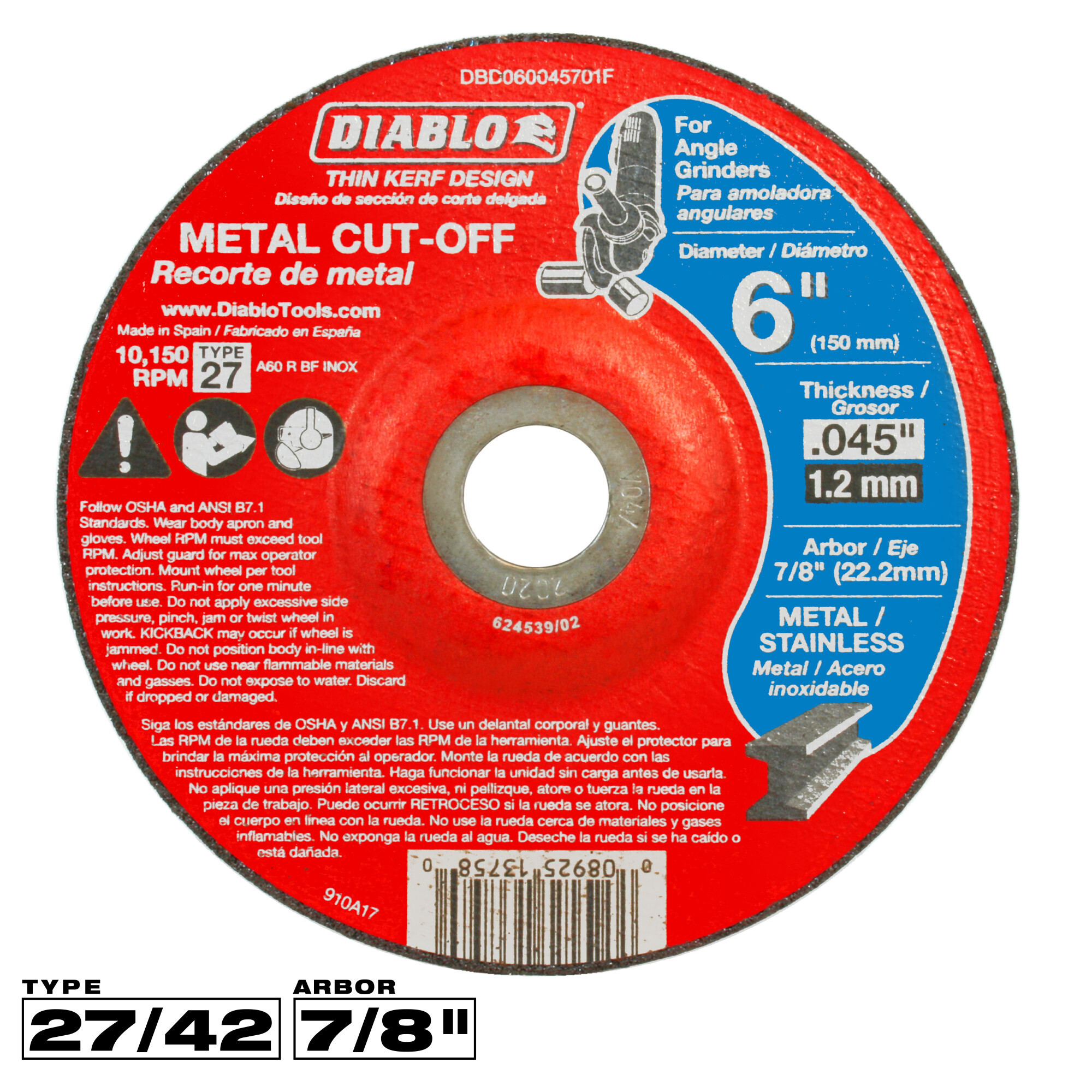 Diablo, Metal Cut-Off Disc, 6" x 0.045", DBD060045701F