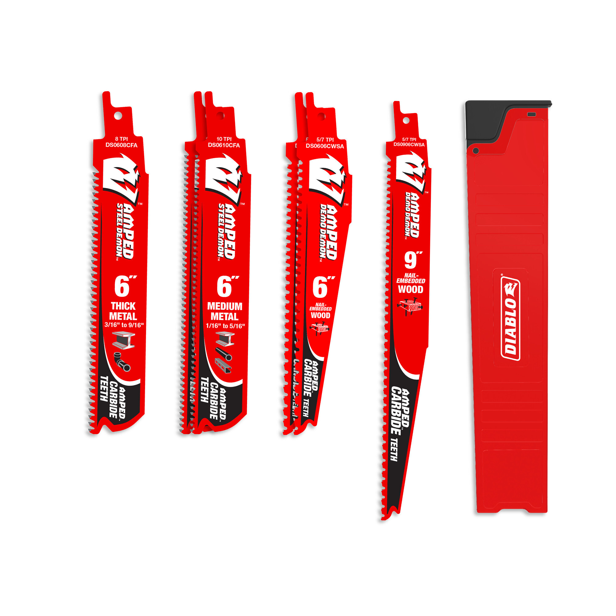Diablo, AMPED™ Demo Demon™ & Steel Demon™ Carbide Teeth Reciprocating Blade Set , 6pc, DS006SCA