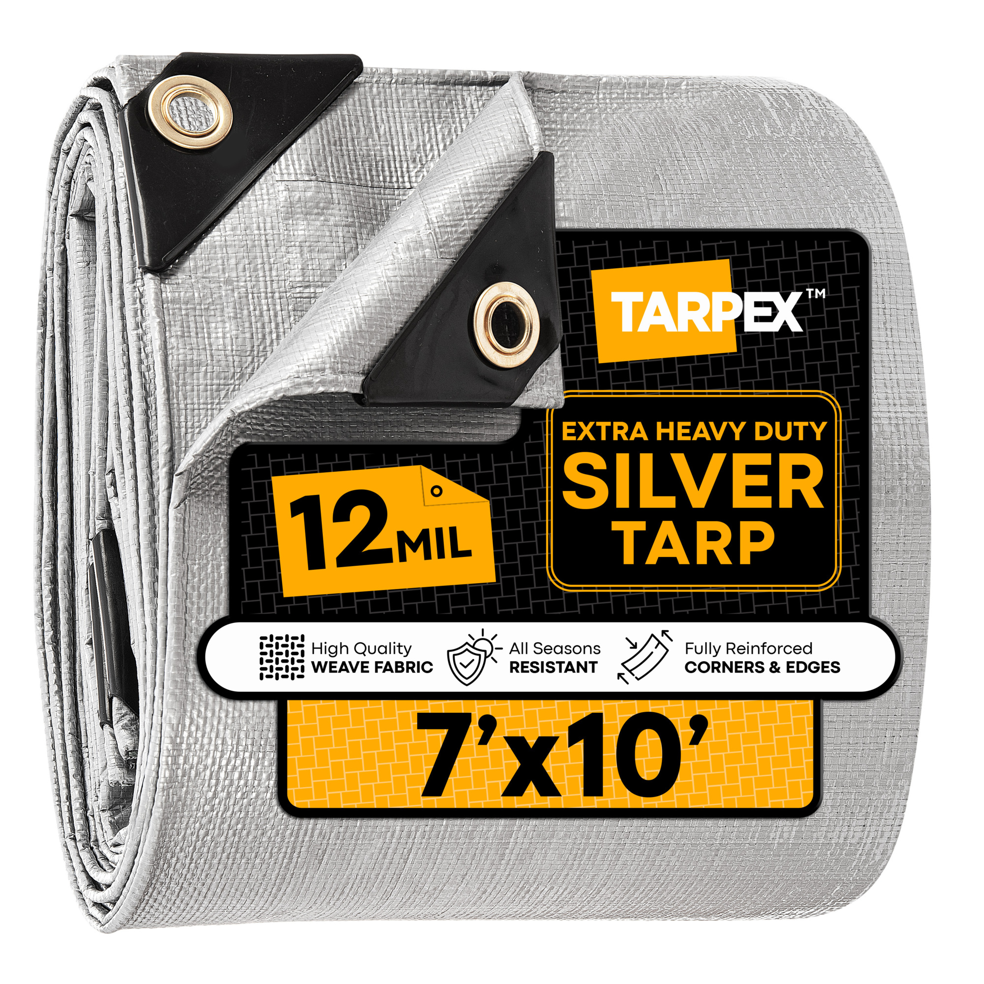 Weatherproof Purpose TARPEX 7' x 10' Silver Extra Heavy-Duty Weatherproof Tarp – 12 Mil Poly ...