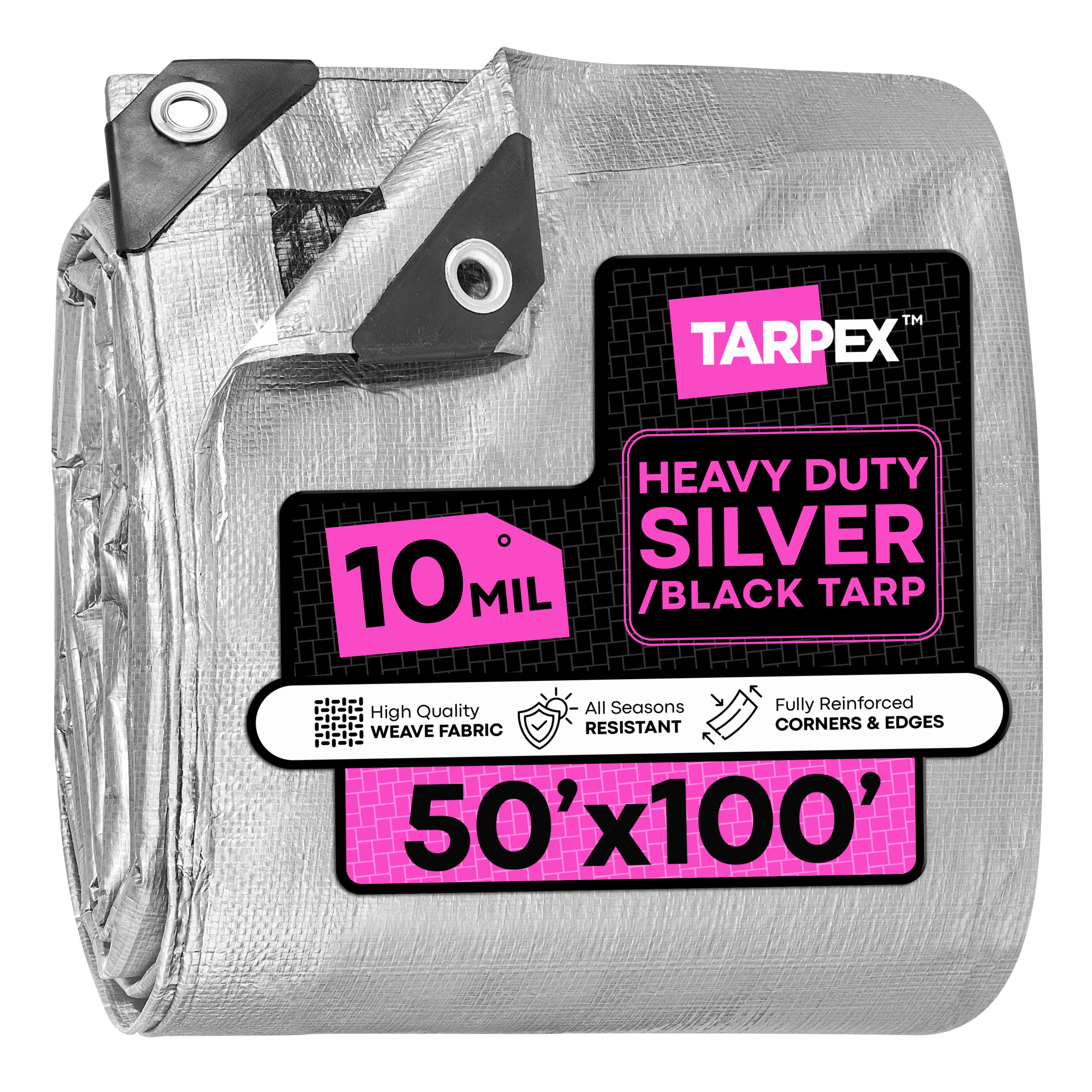 TARPEX 6' x 8' Silver/Black Waterproof Heavy-Duty 10 Mil Polyethylene Tarp with Reinforced Edges – Multipurpose Outdoor Cover