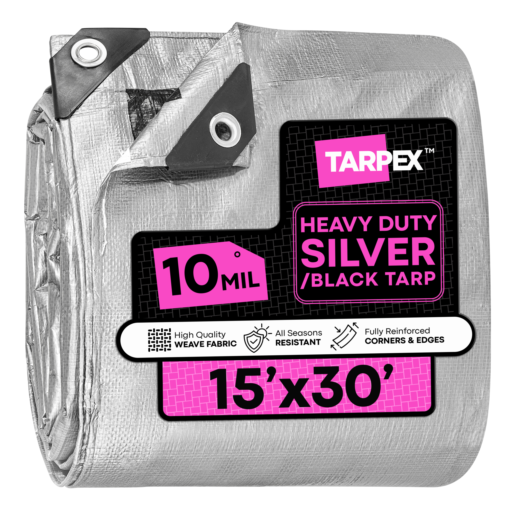 TARPEX 6' x 8' Silver/Black Waterproof Heavy-Duty 10 Mil Polyethylene Tarp with Reinforced Edges – Multipurpose Outdoor Cover