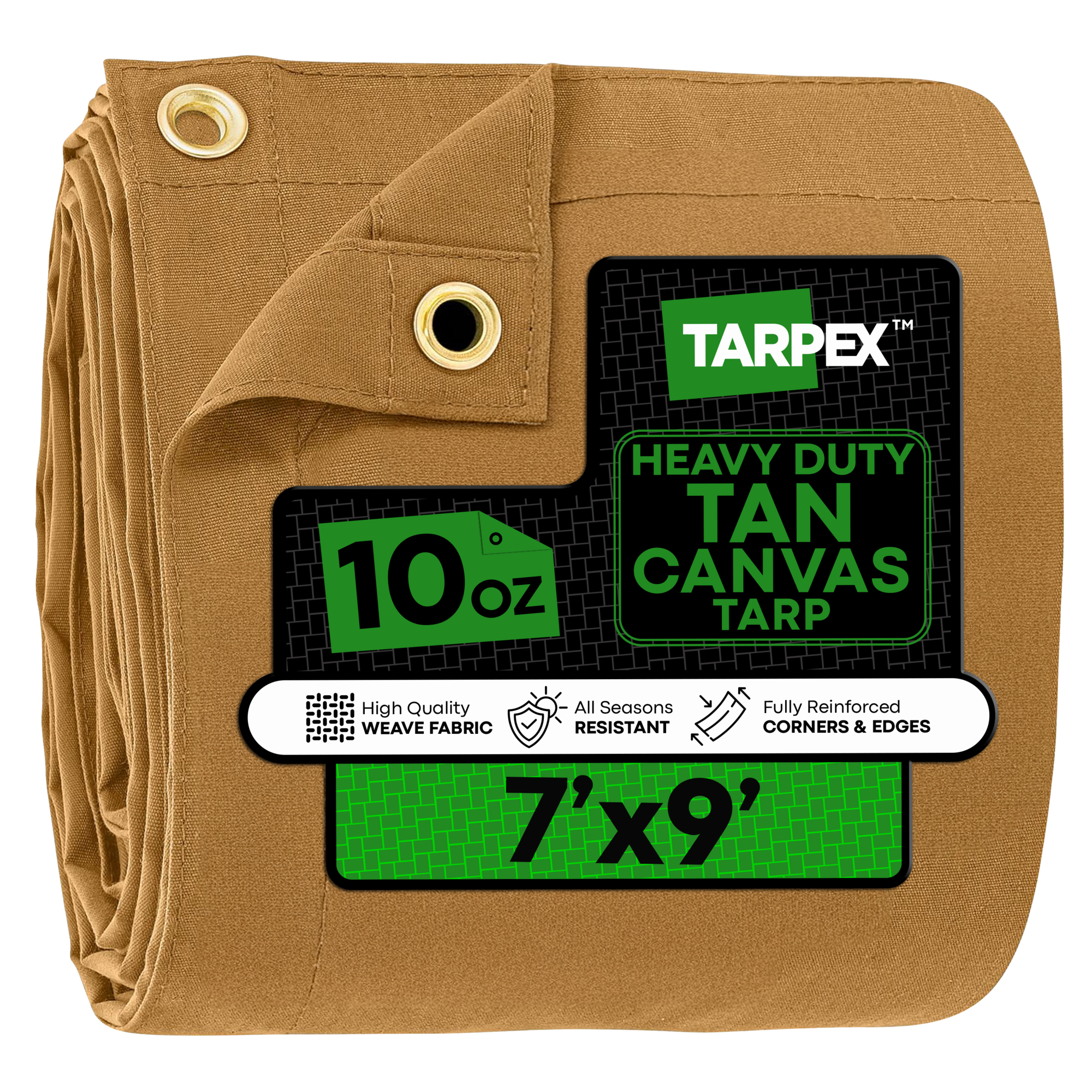 Tools Tarp Tarpex 7' x 9' Tan 10 oz. Canvas Tarp – Heavy-Duty, Water Resistant ...