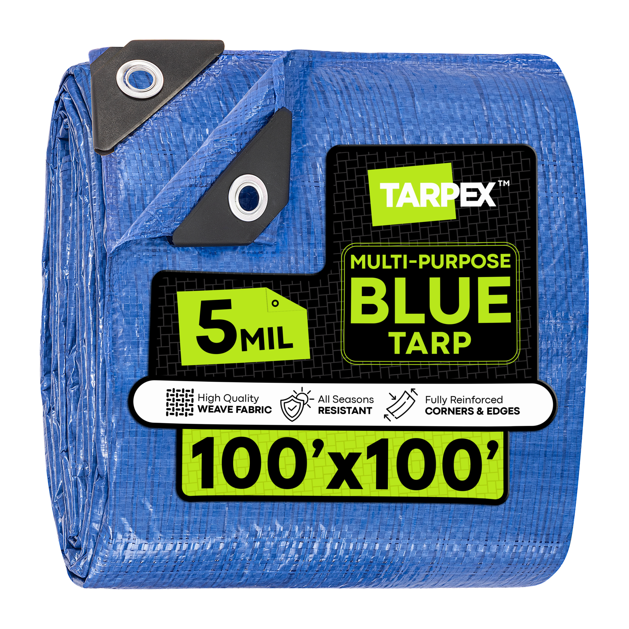 Tarpex 100' x 100' Blue Polyethylene Tarp – 5 Mil Thick, Weather-Resistant, Multipurpose Cover