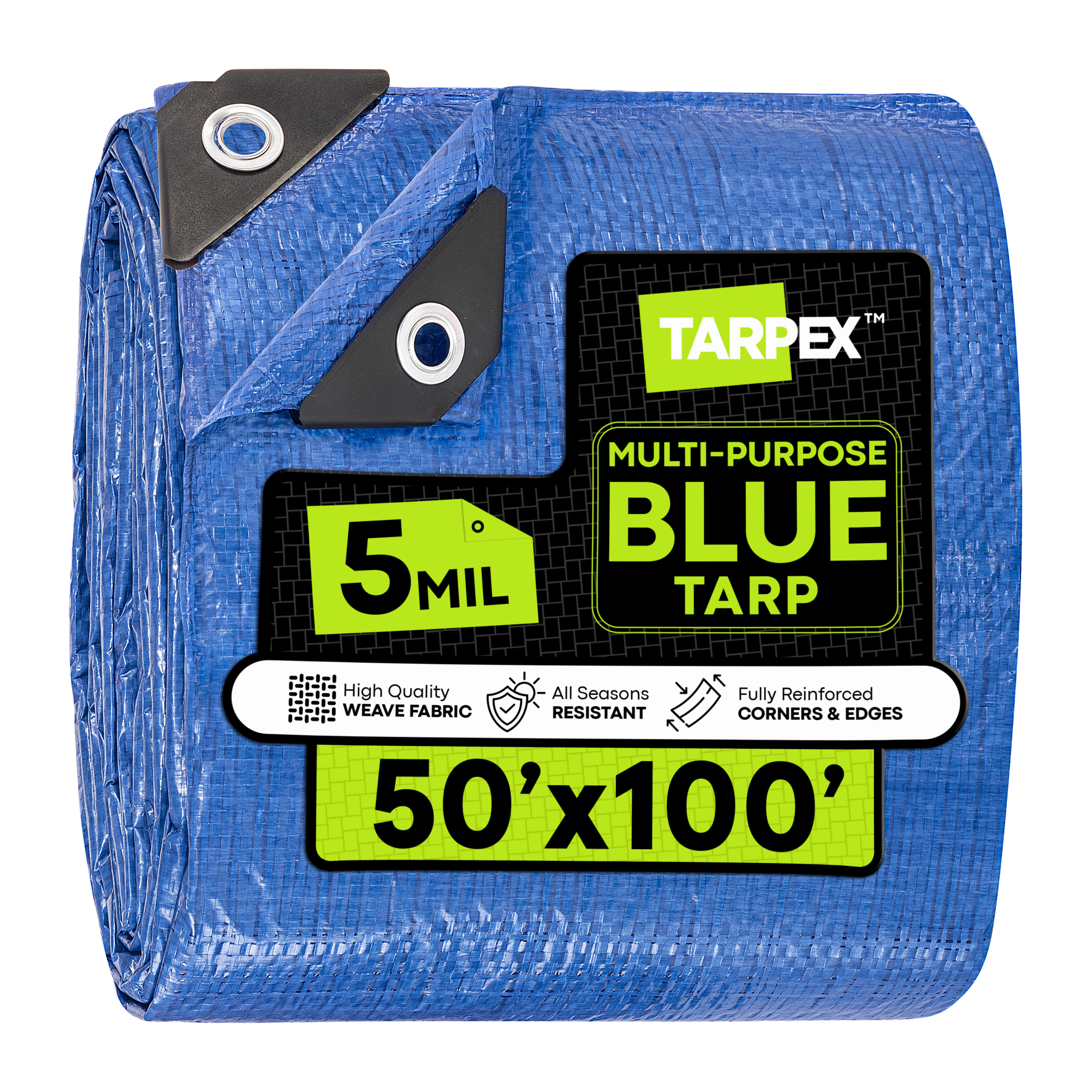 Tarpex Blue Polyethylene Tarp — 50ft. x 100ft., 5 Mil Thick, Weather-Resistant, Multipurpose Cover, Model# BT-TA-50100