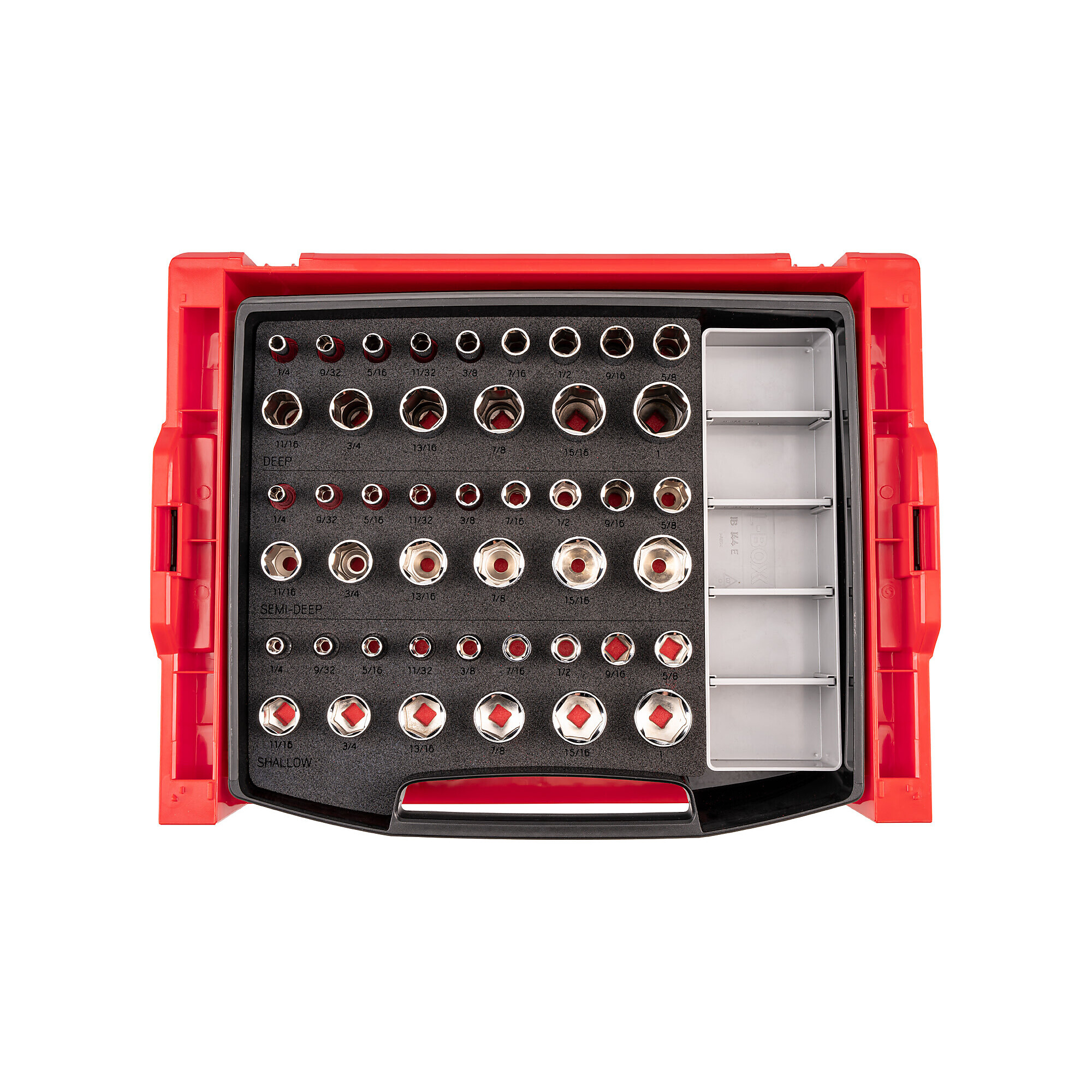 TEKTON 3/8 Inch Drive Shallow, Semi-Deep, and Deep 6-Point Socket Set with Open Top Drawer and Rack, 45-Piece (1/4 - 1 in.) | SHD91701
