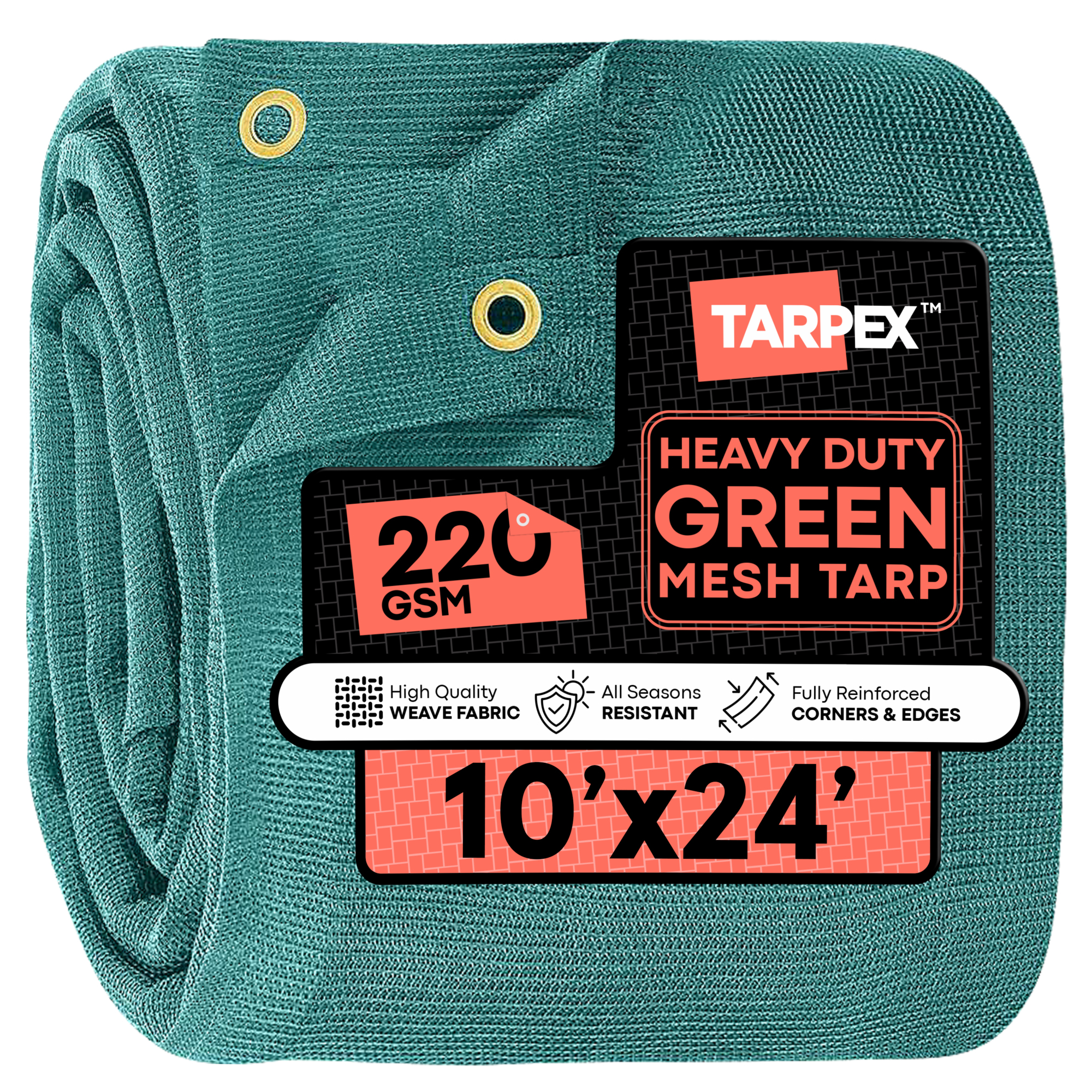Tarpex 10' x 24' Green Heavy-Duty Weather Resistant 6.5 oz. 70% Shade Polyethylene Mesh Truck Tarp
