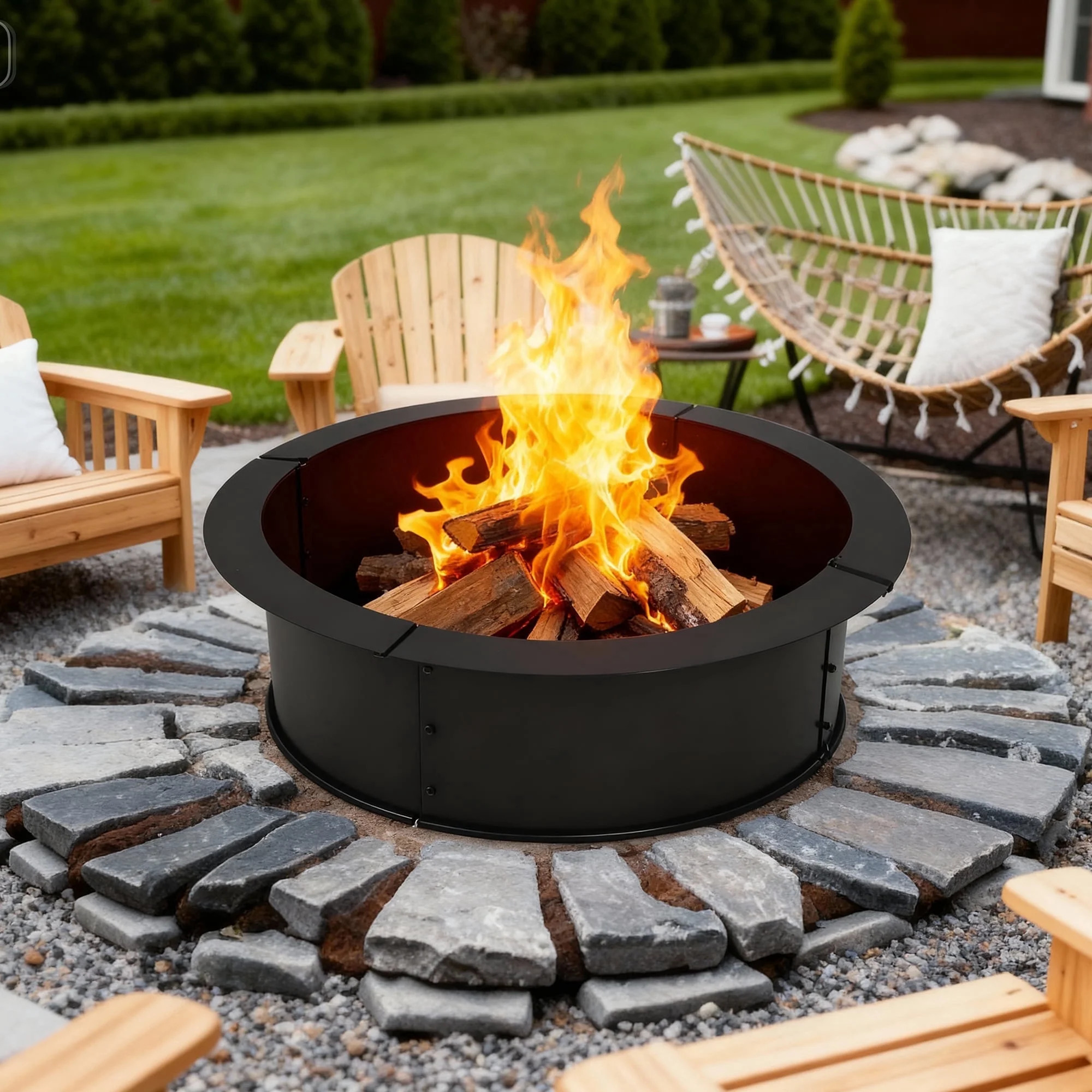 33.5-Inch Heavy-Duty Steel Fire Ring for Outdoor Campfires
