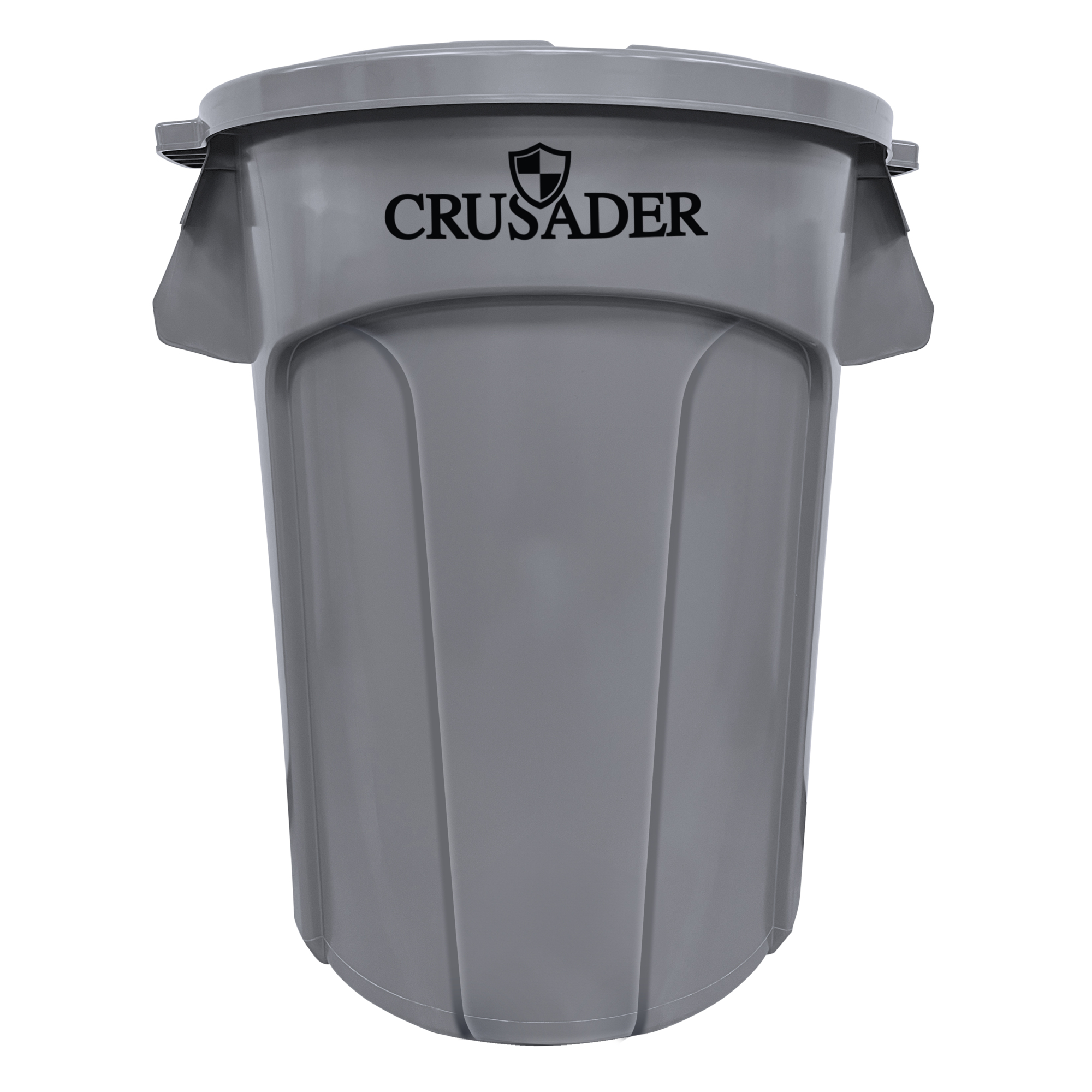 Crusader Round Heavy-duty Utility Container, 44 Gallon, 24" Dia. x 31-1/2" H, Polyethylene, Gray, NSF, Made in USA