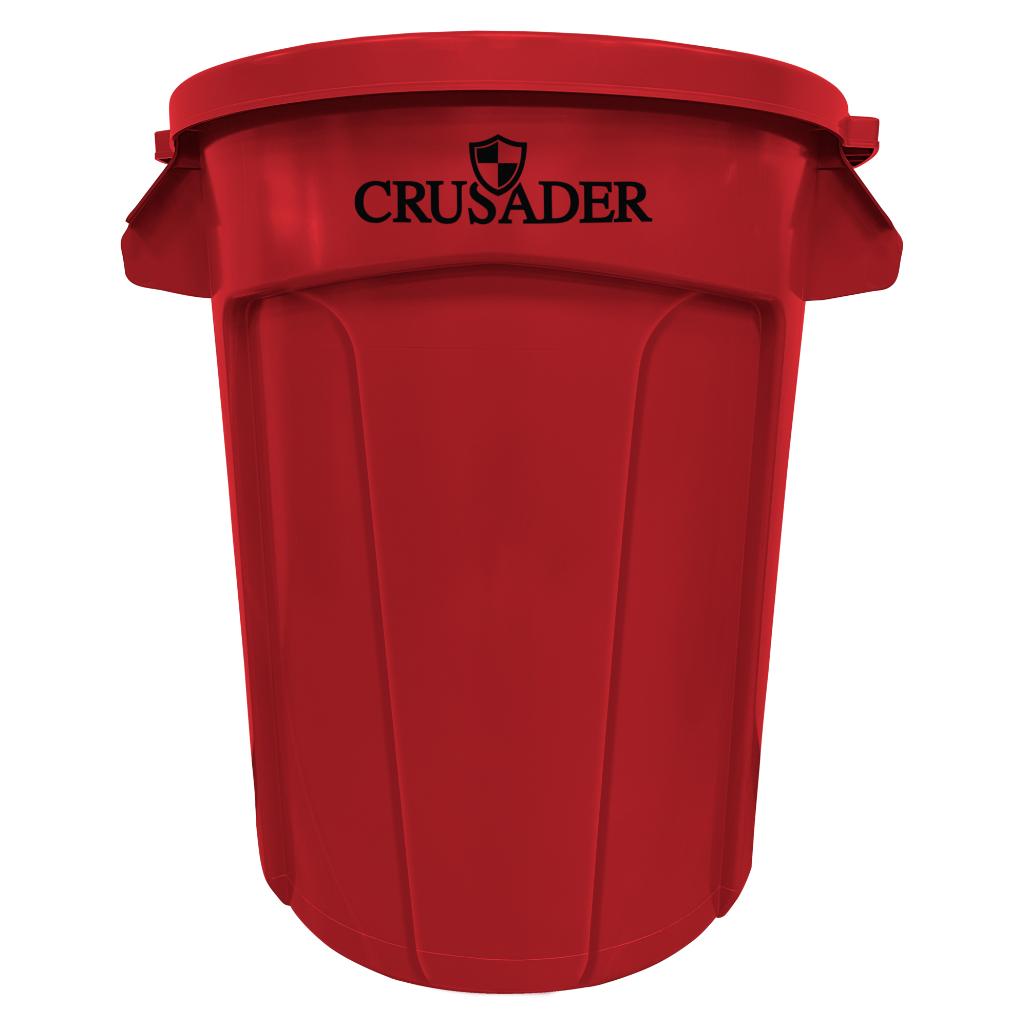 Crusader Round Heavy-duty Utility Container, 32 Gallon, 22" Dia. x 27-3/10" H, Polyethylene, Red, NSF, Made in USA