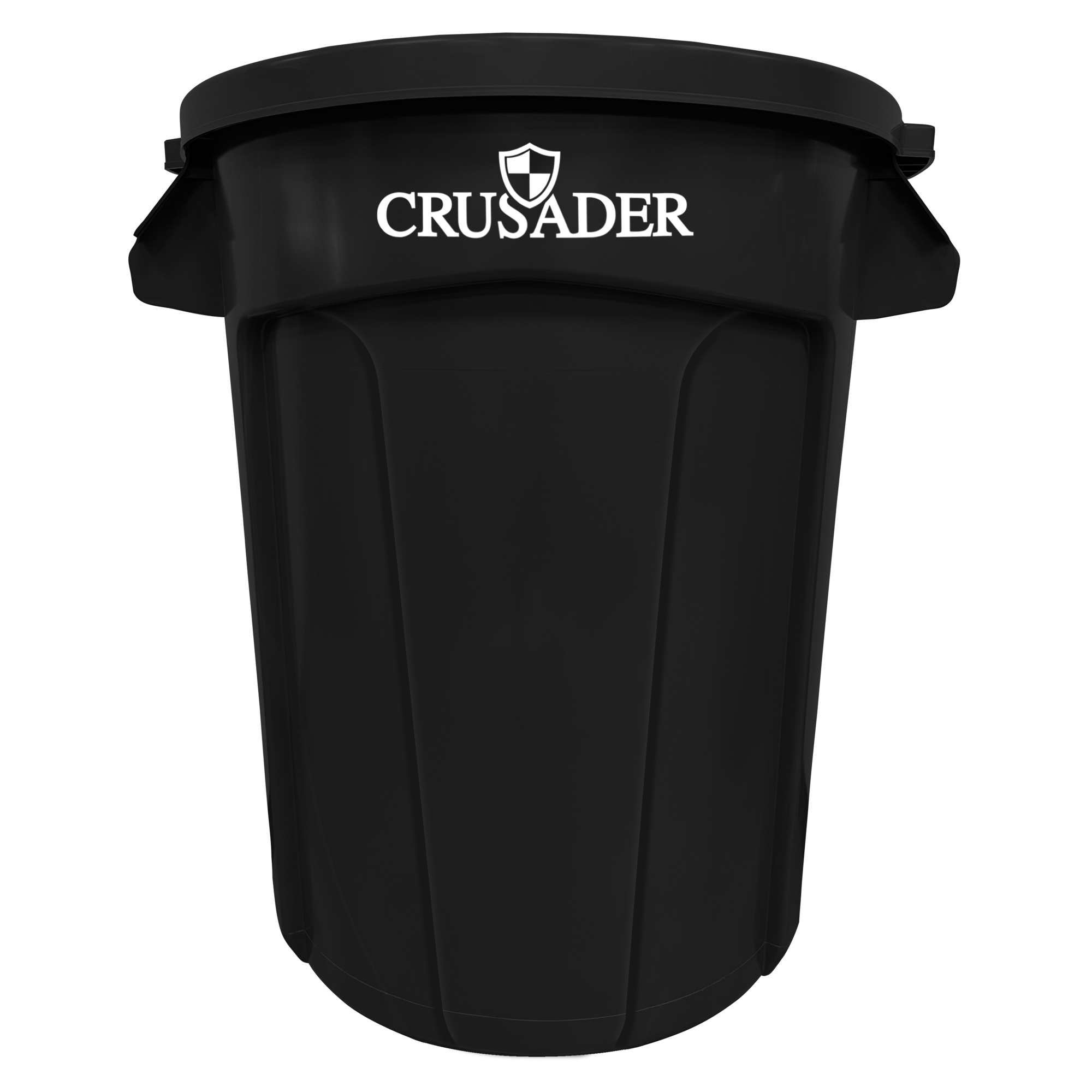 Crusader Round Heavy-duty Utility Container, 32 Gallon, 22" Dia. x 27-3/10" H, Polyethylene, Black, NSF, Made in USA