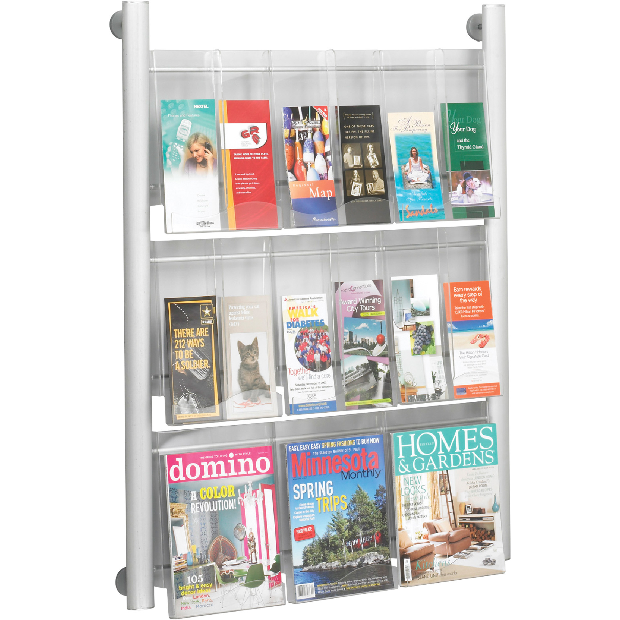 Safco Luxe Magazine Rack, Silver, 31 3/4in.W x 5in.D x 41in.H, Model ...
