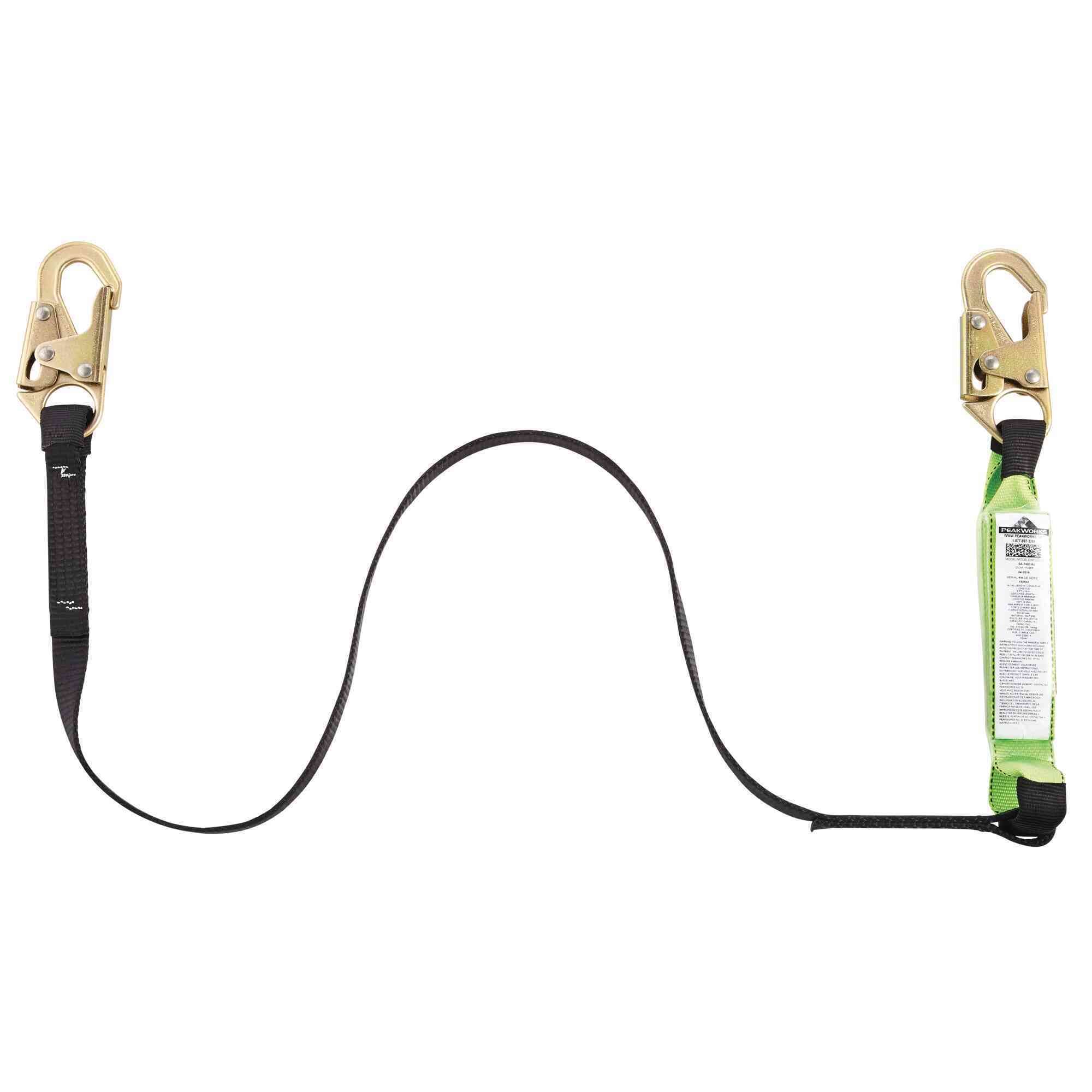PeakWorks Shock Absorbing Lanyard — 6ft., Tear Pack, Adjustable, 130 to 310-Lb. Capacity, Model# V8104300