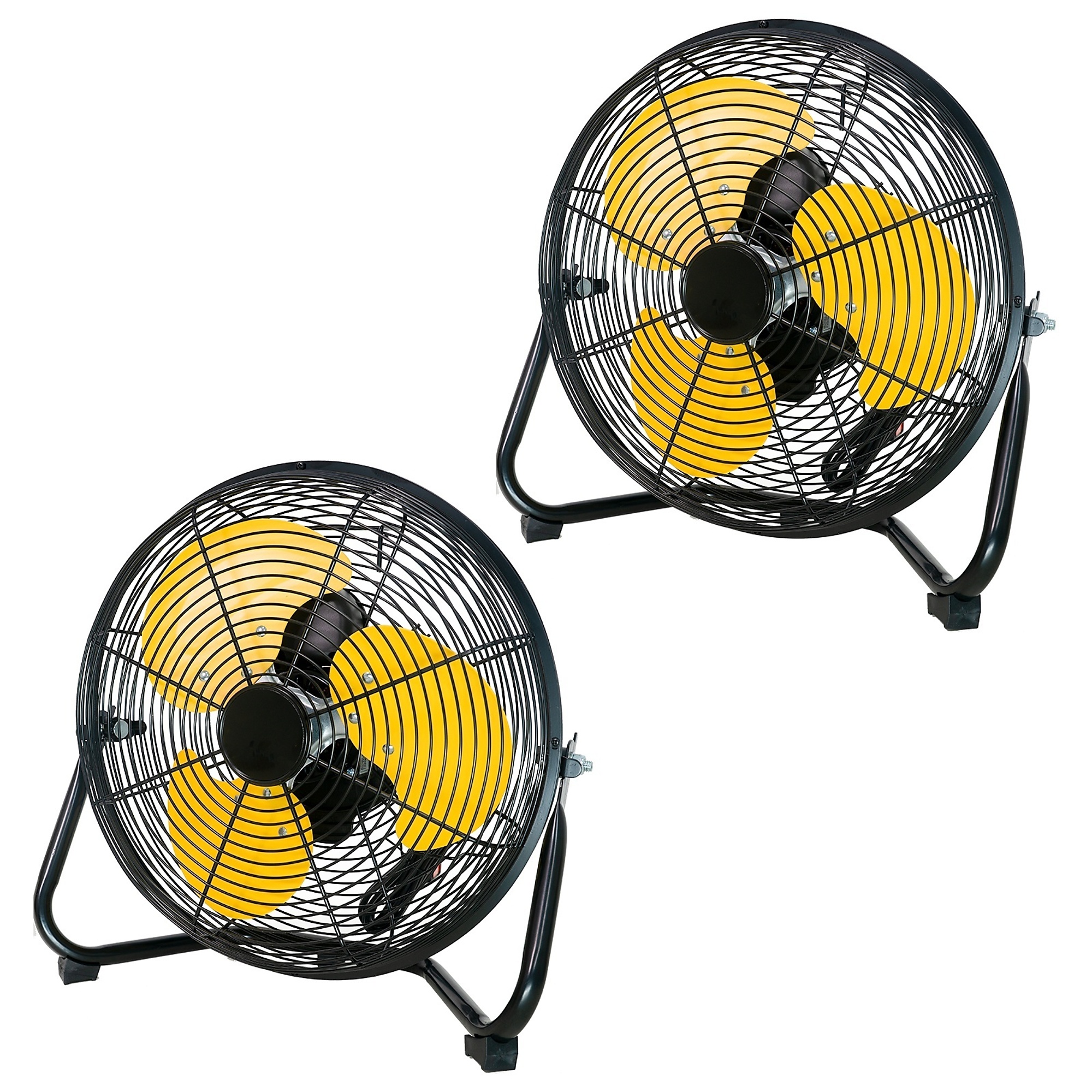 EdenDirect High Velocity Floor Fan — 12in., 3-Speed, Adjustable Tilt, Non-Skid Feet, Black with Yellow Blades, 2-Piece, Model# NTE-FAN-C12X