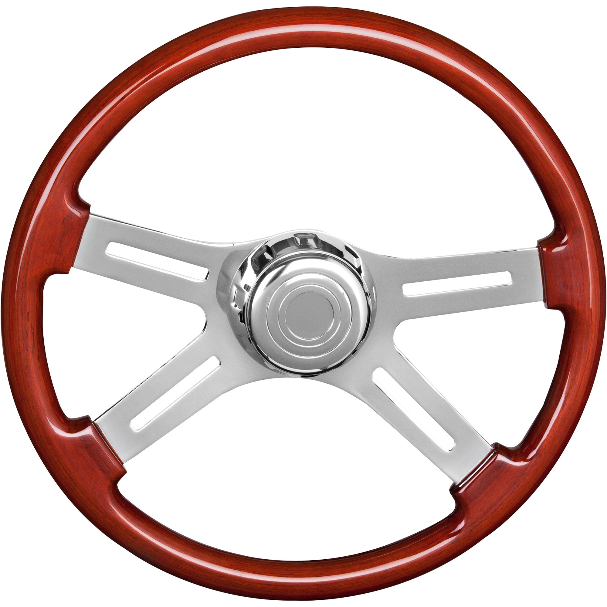 Roadmaster 18in. Steering Wheel with Boss Kit and Horn Button, Fits Freightliner Trucks, Wood Finish with UV Protected Chrome Spokes, Model# 29510